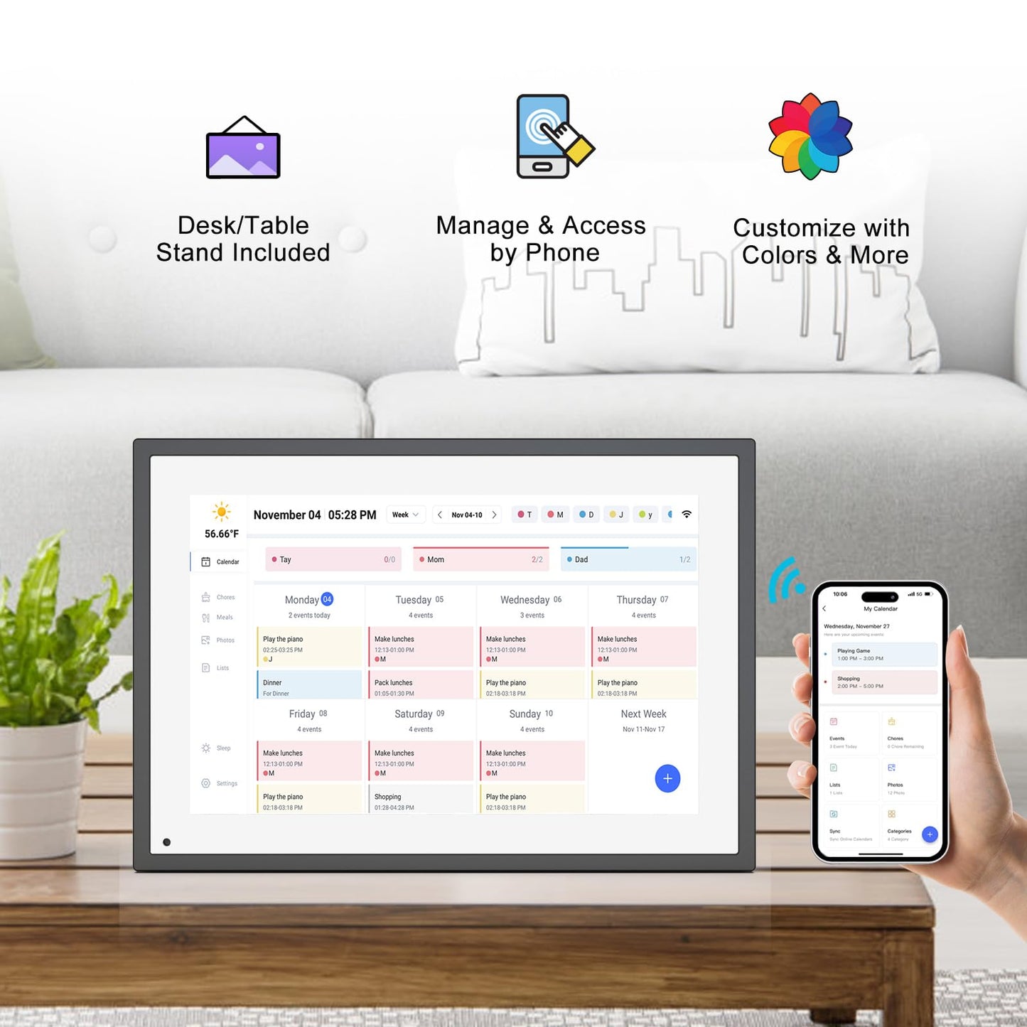10.1 Inch Smart Digital Calendar Planner & Chore Chart, IPS HD Touchscreen Interactive Display for Family Schedules, Built-in Digital Picture Frames Function - Streamline Household Organization