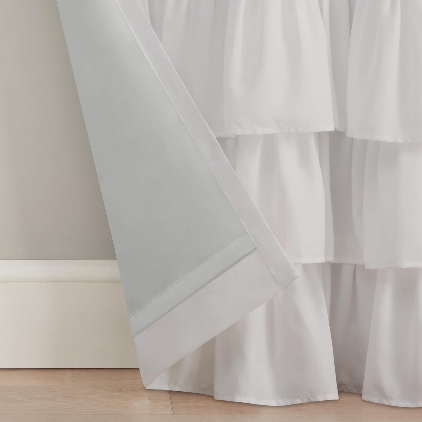 Eclipse Blackout Curtain, Tiered Ruffle Kids Curtain, 84 in x 40 in, Thermaback 100% Blackout Curtain with Rod Pocket Header, Curtain for Kids Room or Playroom, 1 Window Curtain, White