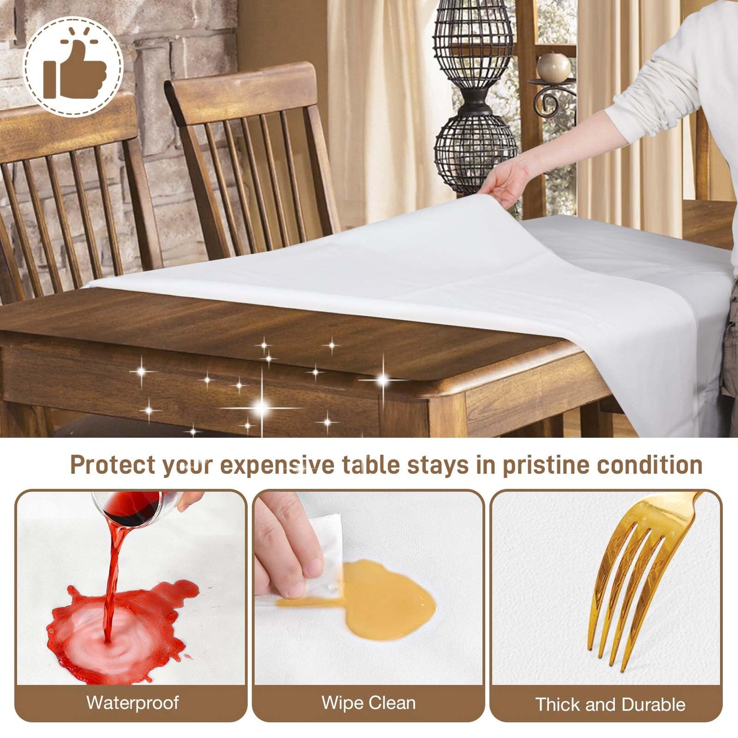 LotuFlor Table Protector Pad with Flannel Backing, Heavy-Duty Vinyl Table Padding Under Tablecloth, Waterproof, Heat Resistant, 72 x 54 inches, Rectangular