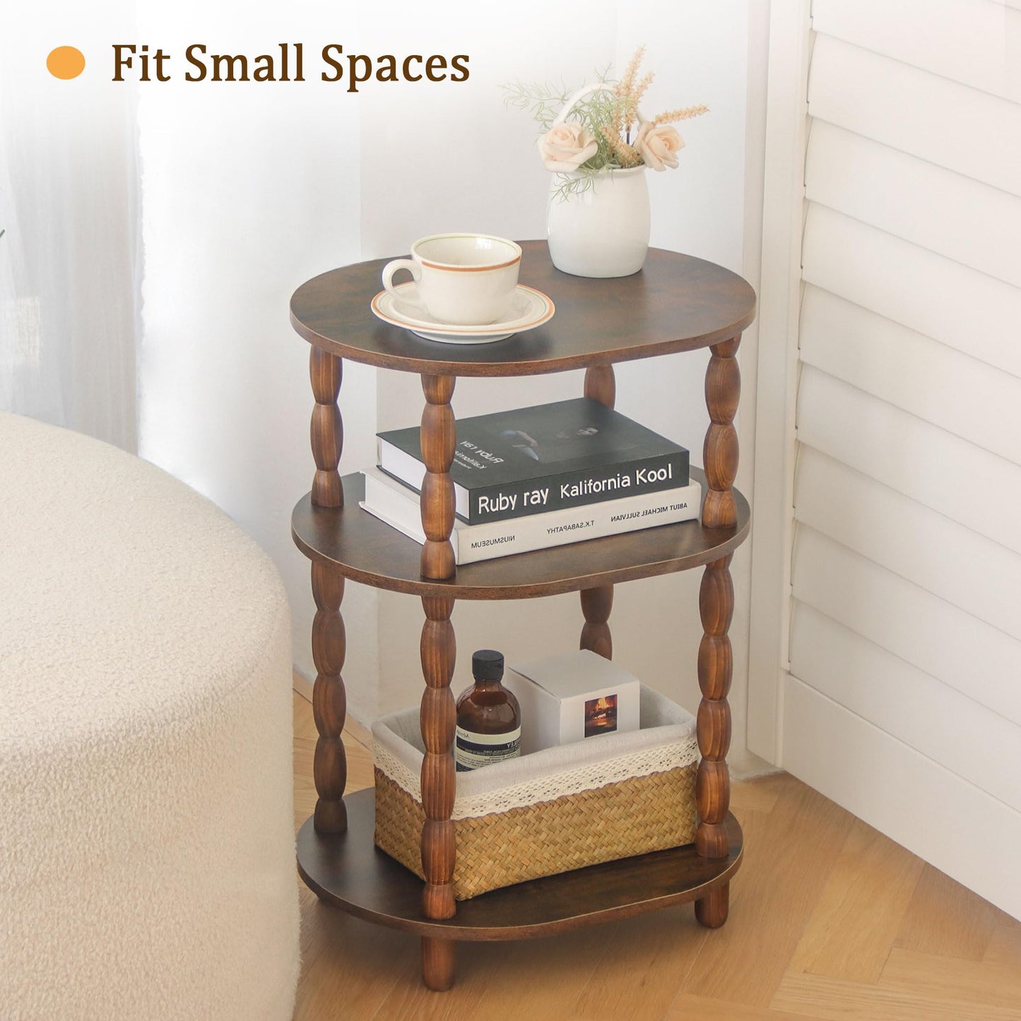 MaxSmeo Side Table, 3-Tier Small End Table, Modern Oval Night Stand Accent Table for Living Room, Bedroom, Rustic Brown