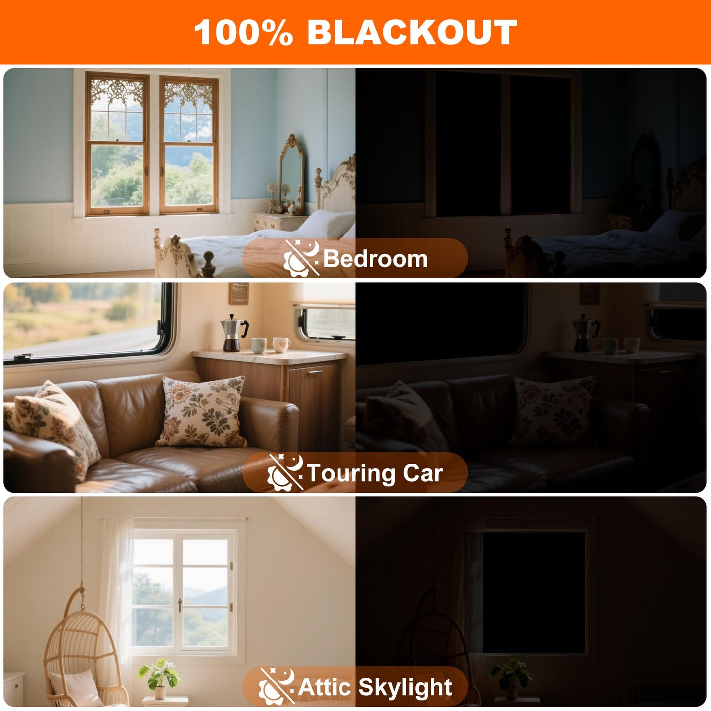 100% Blackout Curtains for Bedroom 2 Pack 79"x57" Portable Window Blinds Cover Adhesive Thermal Blackout Blinds No Drill Guard Blind Window Shades Temporary Room Darkening Shades for Skylight RV Dorm