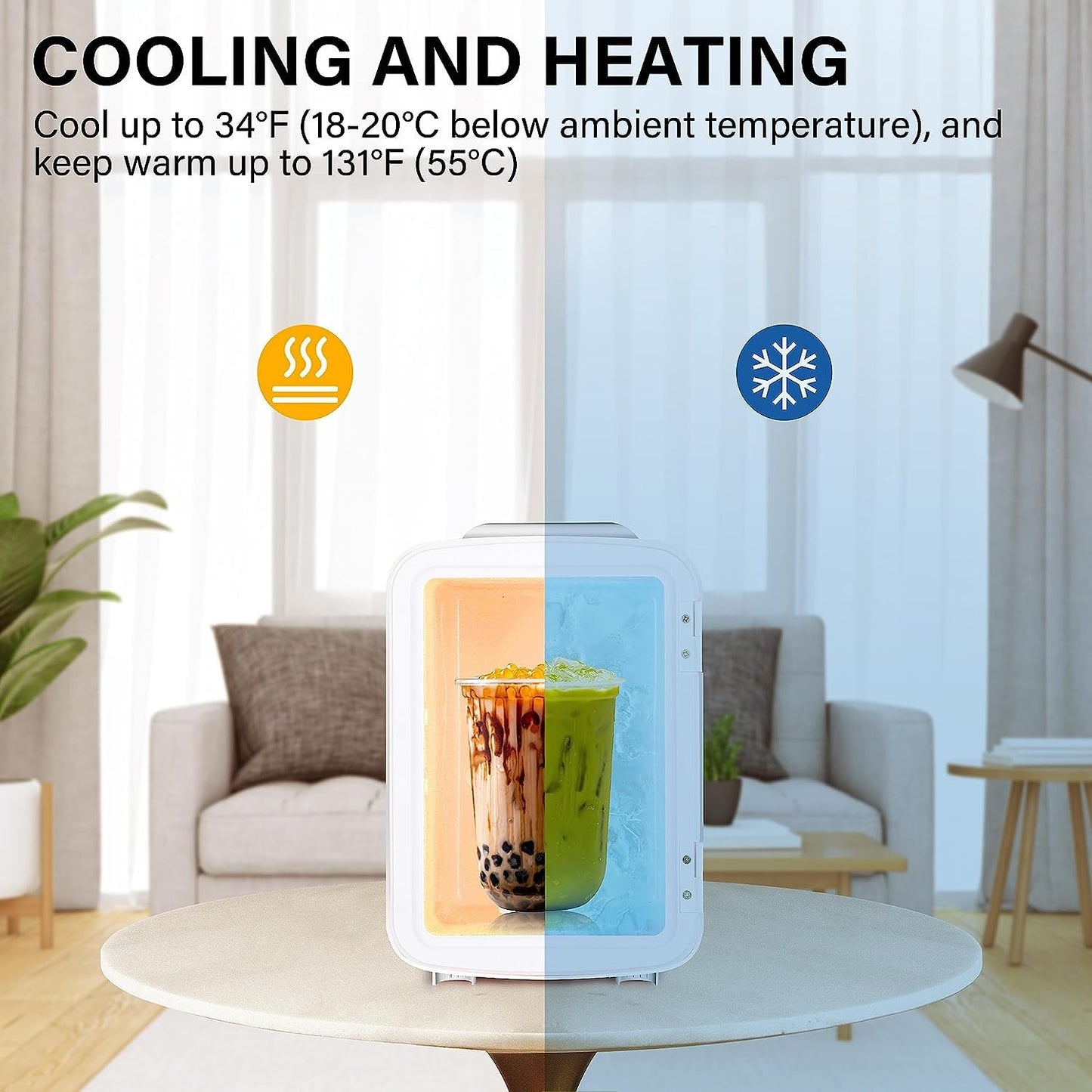 Simple Deluxe Mini Fridge, 4L/6 Can Portable Cooler & Warmer Freon-Free Small Refrigerator, Provide Compact Storage for Skincare, Beverage, Food, Cosmetics, for Bedroom, Office, Dorm, White