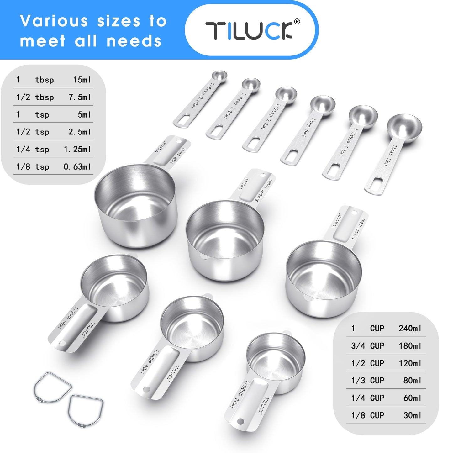 TILUCK Stainless Steel Measuring Cups & Spoons Set, Cups and Spoons,Kitchen Gadgets for Cooking & Baking (12)