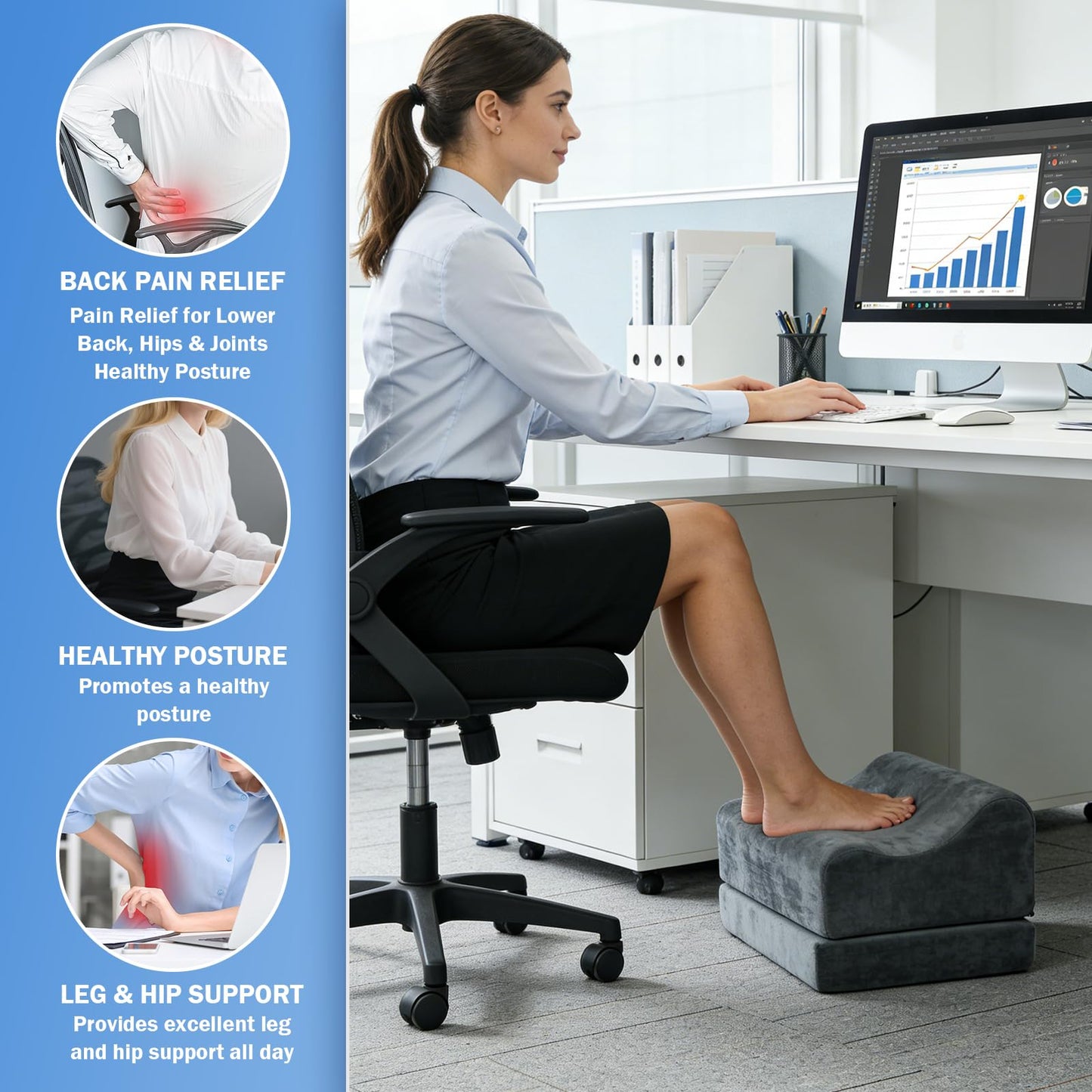 Setguopal Foot Rest for Under Desk, Adjustable Height Ergonomic Footstool for Office Chair and Gaming Chair, Supports Feet and Legs to Relieve Back Hip Fatigue, Anti-Slip Bottom