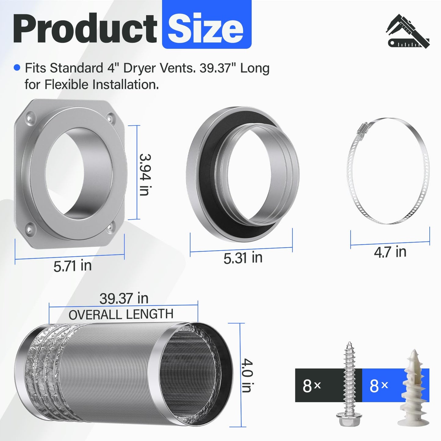 Drfilty Magnetic Dryer Vent MV-180 Connector Kit, 4 Inch for Tight Spaces, Strong Magnetic Seal, Easy Quick Installation, Improves Airflow & Safety, GTD65EBSJ3WS, GTD42EASJ2WW, GTD42GASJ2WW