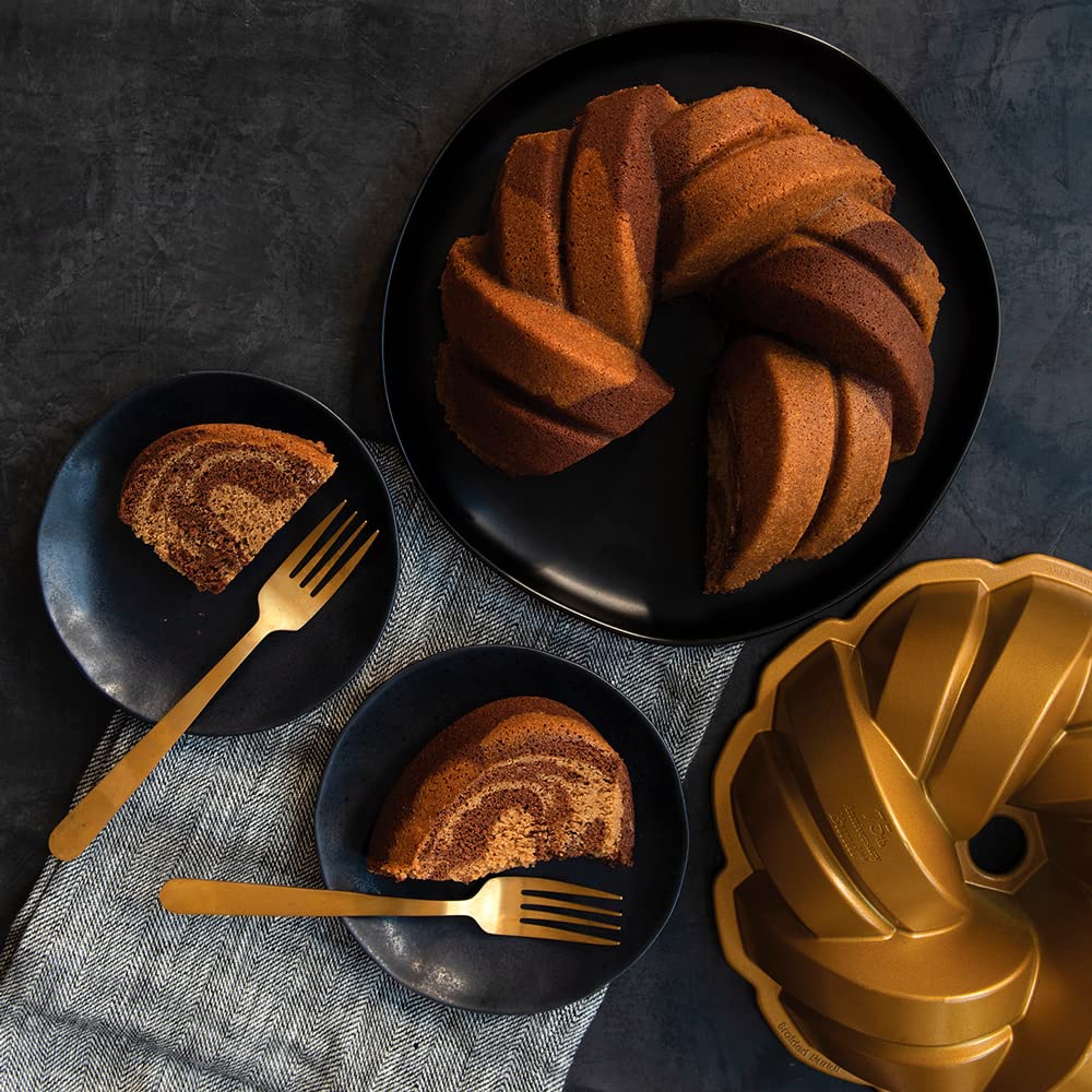 Nordic Ware NW 95577 75th Anniversary Braided Rope Bundt Cake Pan, Gold 12 Cup Capacity
