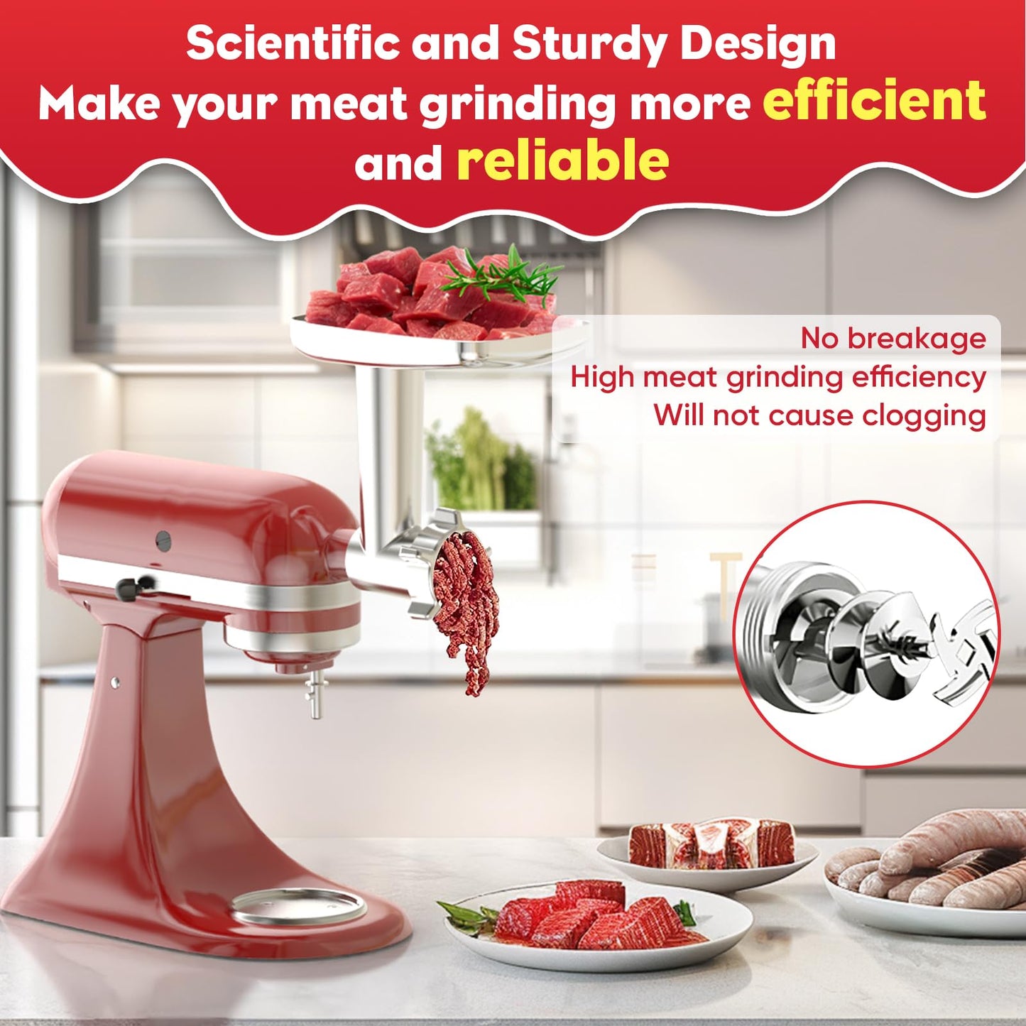Meat Grinder for KitchenAid Mixer, Meat Grinder Attachment with 4 Grinding Plates, 3 Sausage Stuffer Tubes, 2 Grinding Blades, Attachment for Kitchenaid Mixers