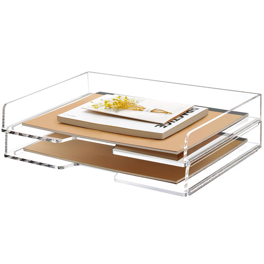 2 Pack- Stackable Paper Letter Tray, Enlarged A4 File Desk Organizer Acrylic Desk Organizers and Accessories Sorter Tray, Clear Workspace Office Supplies Organizers, 13.78inx9.25inx3.62in