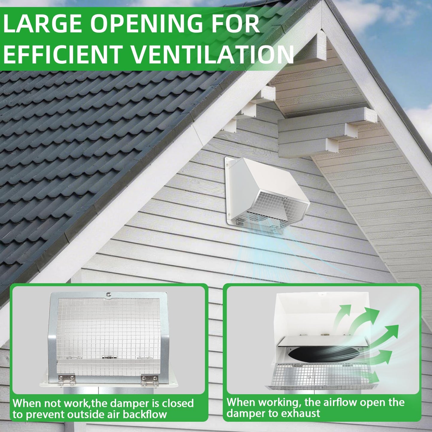 4 Inch Dryer Vent Cover Outside Hooded Wall Vent with Screen and Damper, Exhaust Vent Wall Mount Exterior Wall Vents Cover Cap for Dryer Ventilation&Outdoor Air Exhaust,Galvanized Steel,White