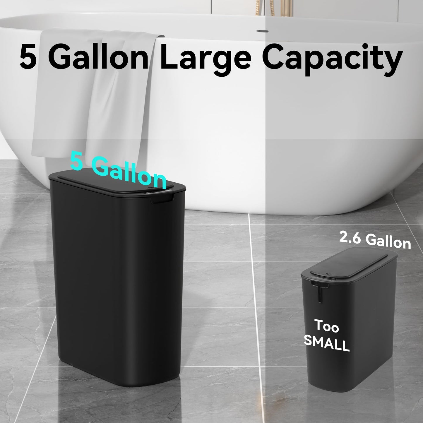 LJIACLEA 5 Gallon Motion Sensor Bathroom Trash Can Automatic Garbage Cans with Lid Touchless Smart Slim Plastic Trash Bin for Kitchen, Bedroom, Toilet, Office, Living Room