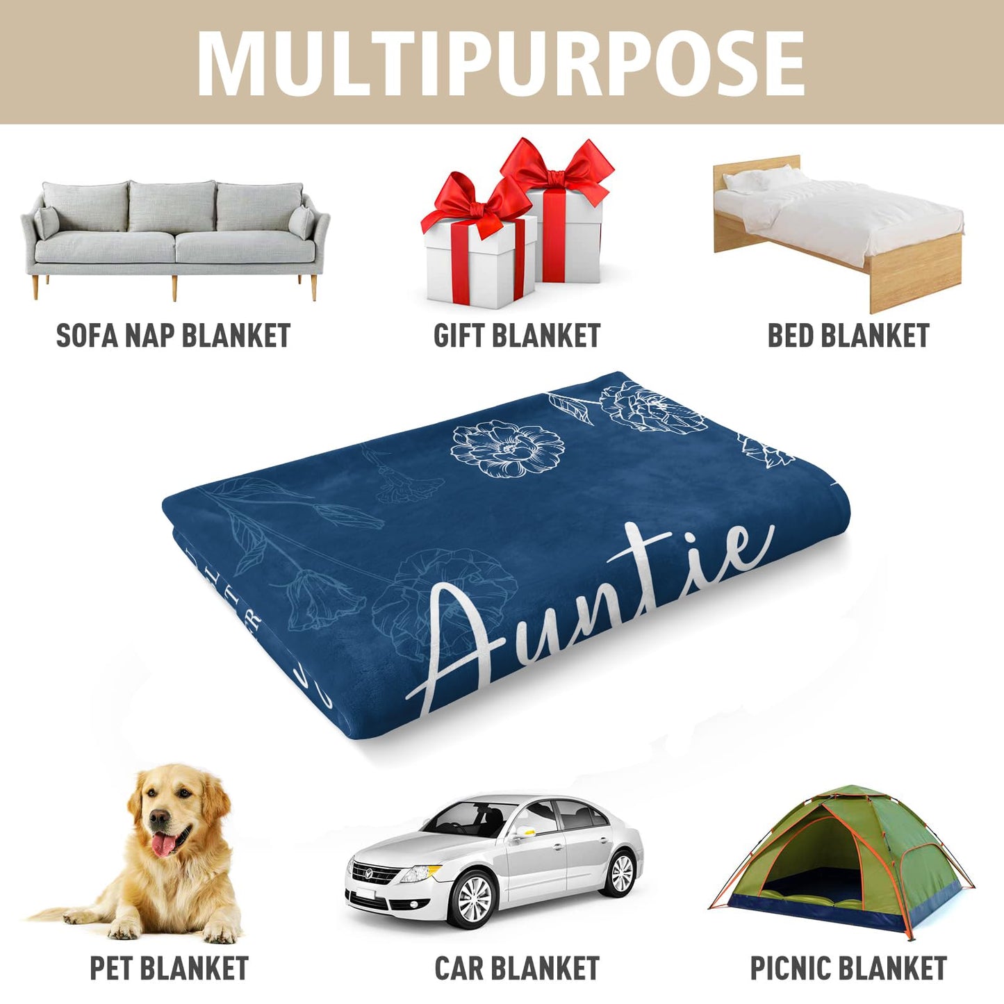 GiltGlimmer Auntie Gift Ideas, Aunt Gifts from Niece Nephew, Birthday Gift for Auntie, to My Auntie Throw Blanket 50" x 60", Blue