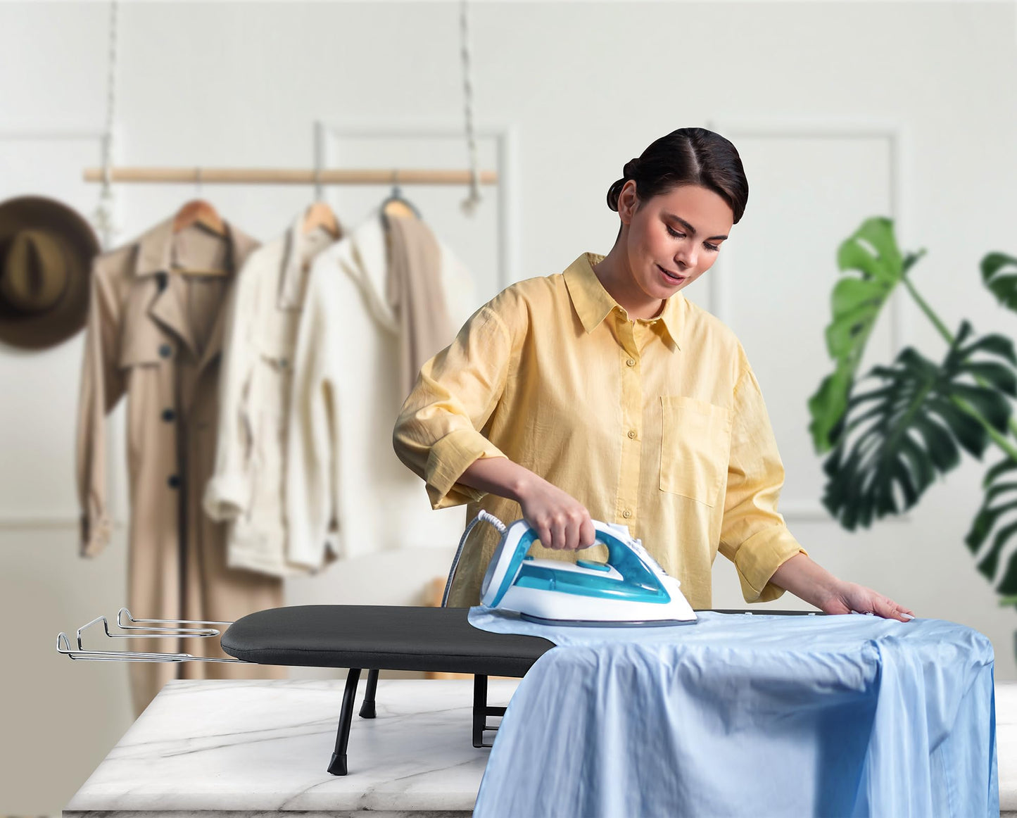 BiJun Small Ironing Board, Foldable Table Top Ompact Portable Mini Ironing Board w/Iron Rest, Set for Dorm Rooms, RVs, Travel Apartments Black Easy to Use and Save Space
