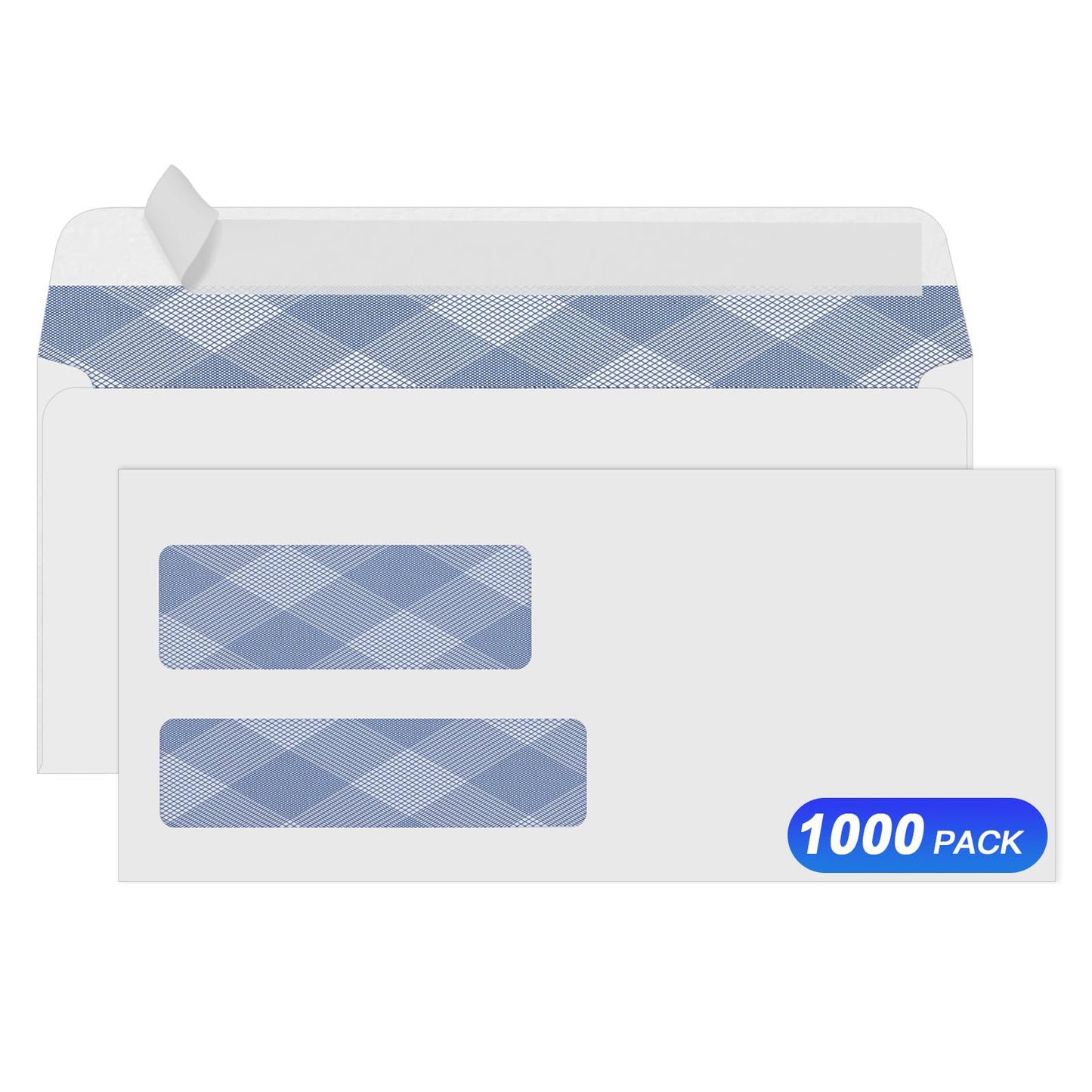 1000#9 Double Window Security Envelopes, PANDRI NO.9 Self Seal White Envelopes Designed for Invoices and QuickBooks, Business Statements & Documents - Number 9 Size 3 7/8 Inch X 8 7/8 Inch - 24 LB
