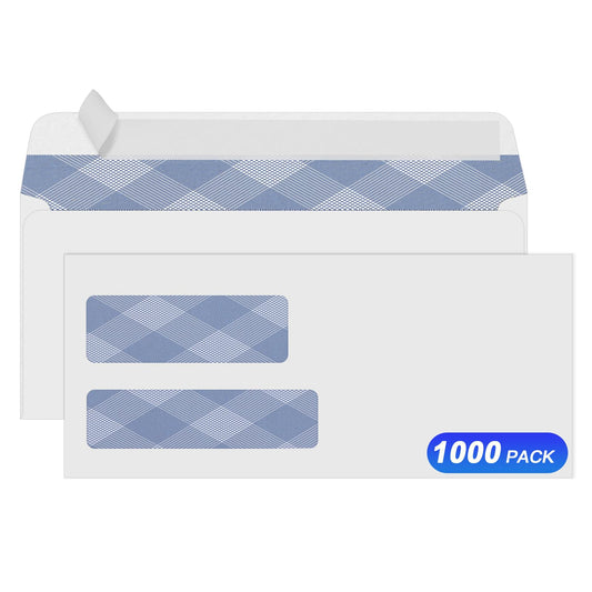 1000#9 Double Window Security Envelopes, PANDRI NO.9 Self Seal White Envelopes Designed for Invoices and QuickBooks, Business Statements & Documents - Number 9 Size 3 7/8 Inch X 8 7/8 Inch - 24 LB