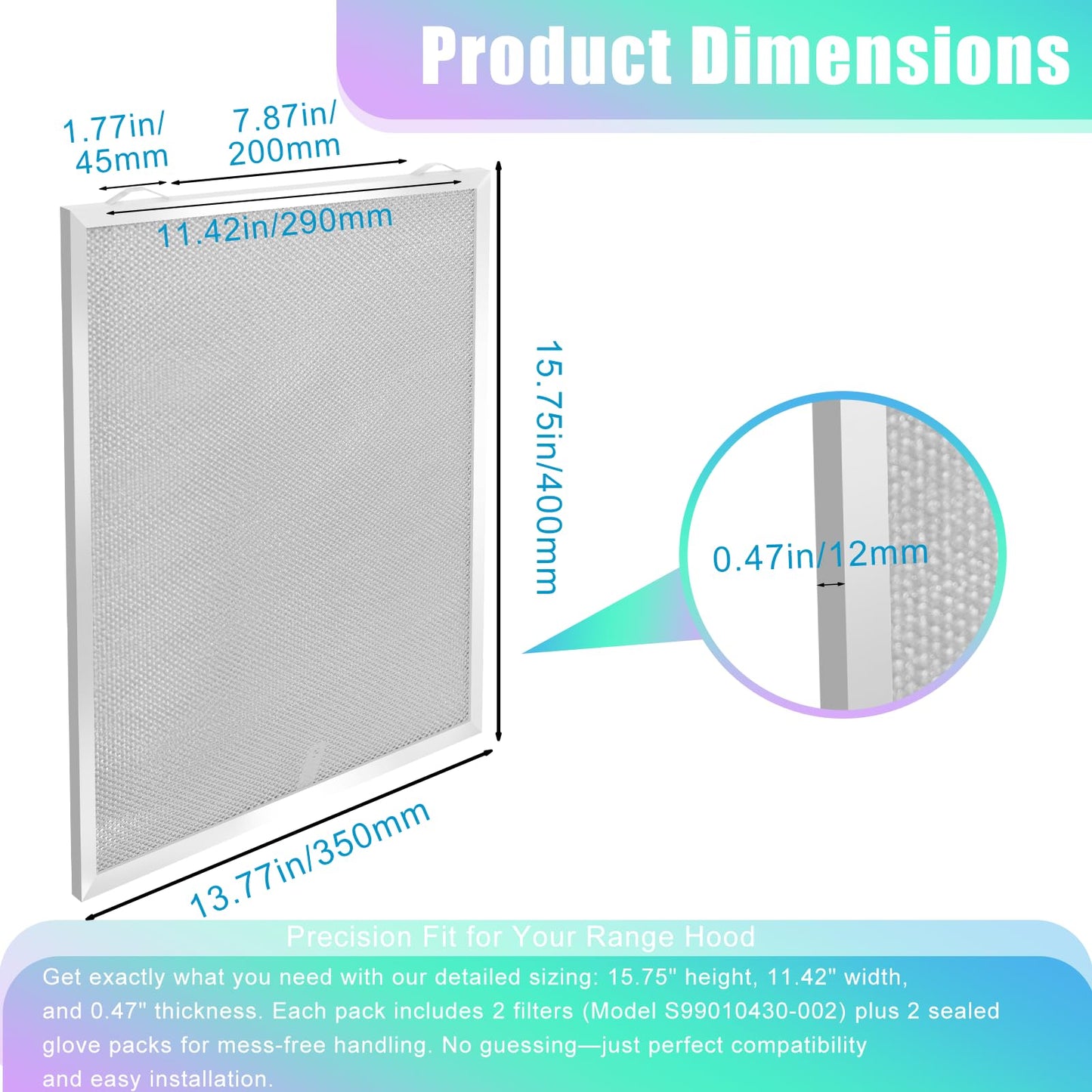 2 Pack,5-Layer Aluminum Filter,S99010430-002 Range Hood Filter 15-3/4" x 13-7/8" -4512880 Compatible with B.roan,N.utone,HPF30 Range Hood Filters