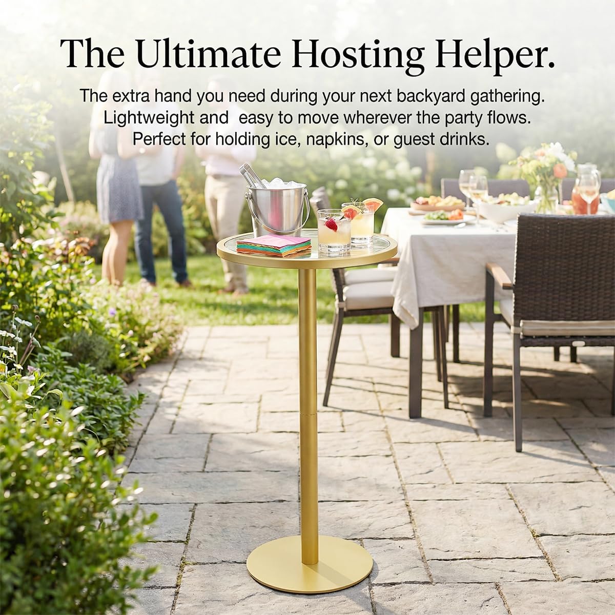 ZEXVIDA Gold Drink Table, Indoor Outdoor Small Round Side Table with Tempered Glass Top & Scroll Design, 24.7" Metal Pedestal End Table for Living Room, Patio, Small Spaces, Weather Resistant