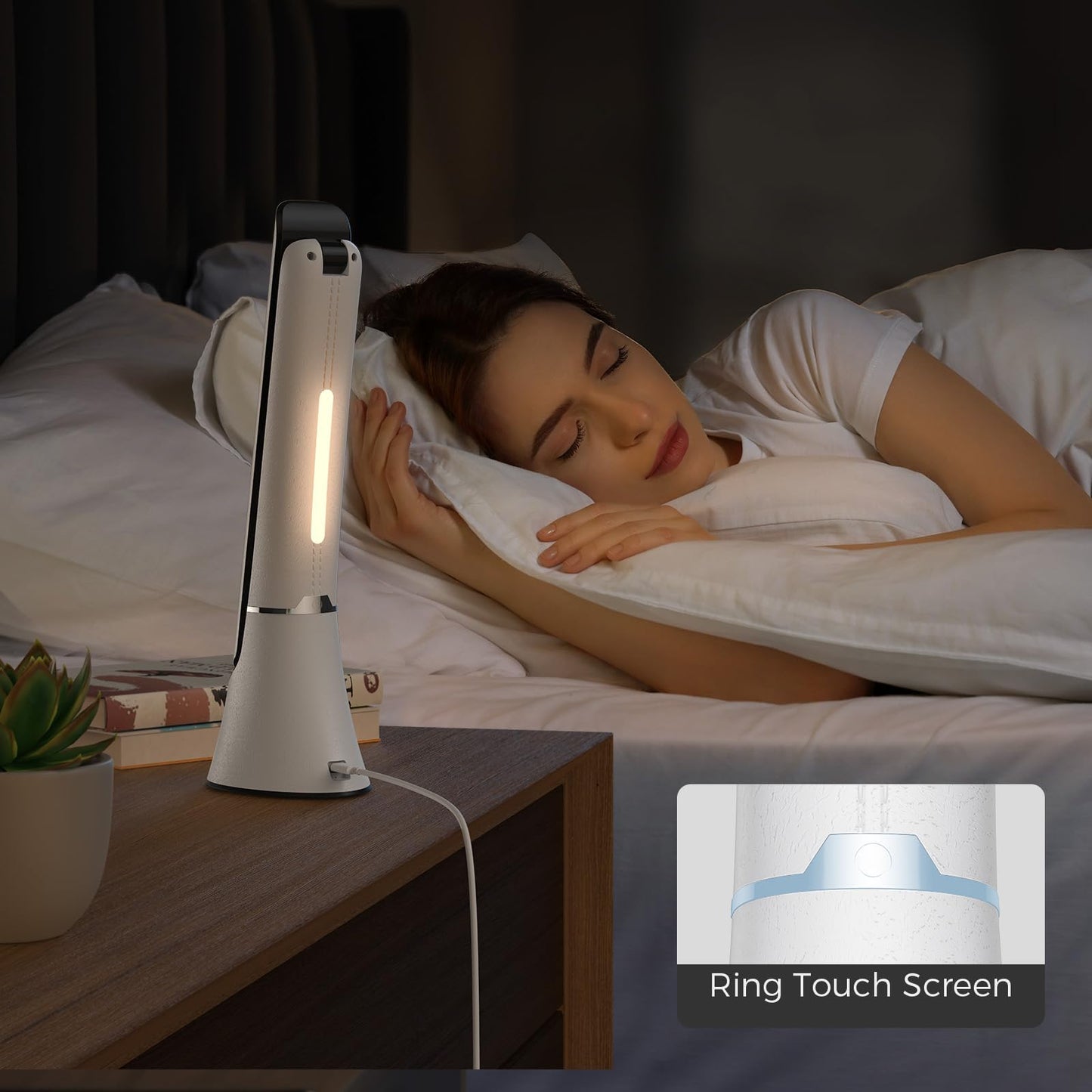 COTLIKE Light Therapy Lamp, 10000 LUX UV-Free LED Sunlight Light, Full Spectrum Mood Light Happy lamp, Touch Control Desk Lamp with Night Light Function Work Office Home -White