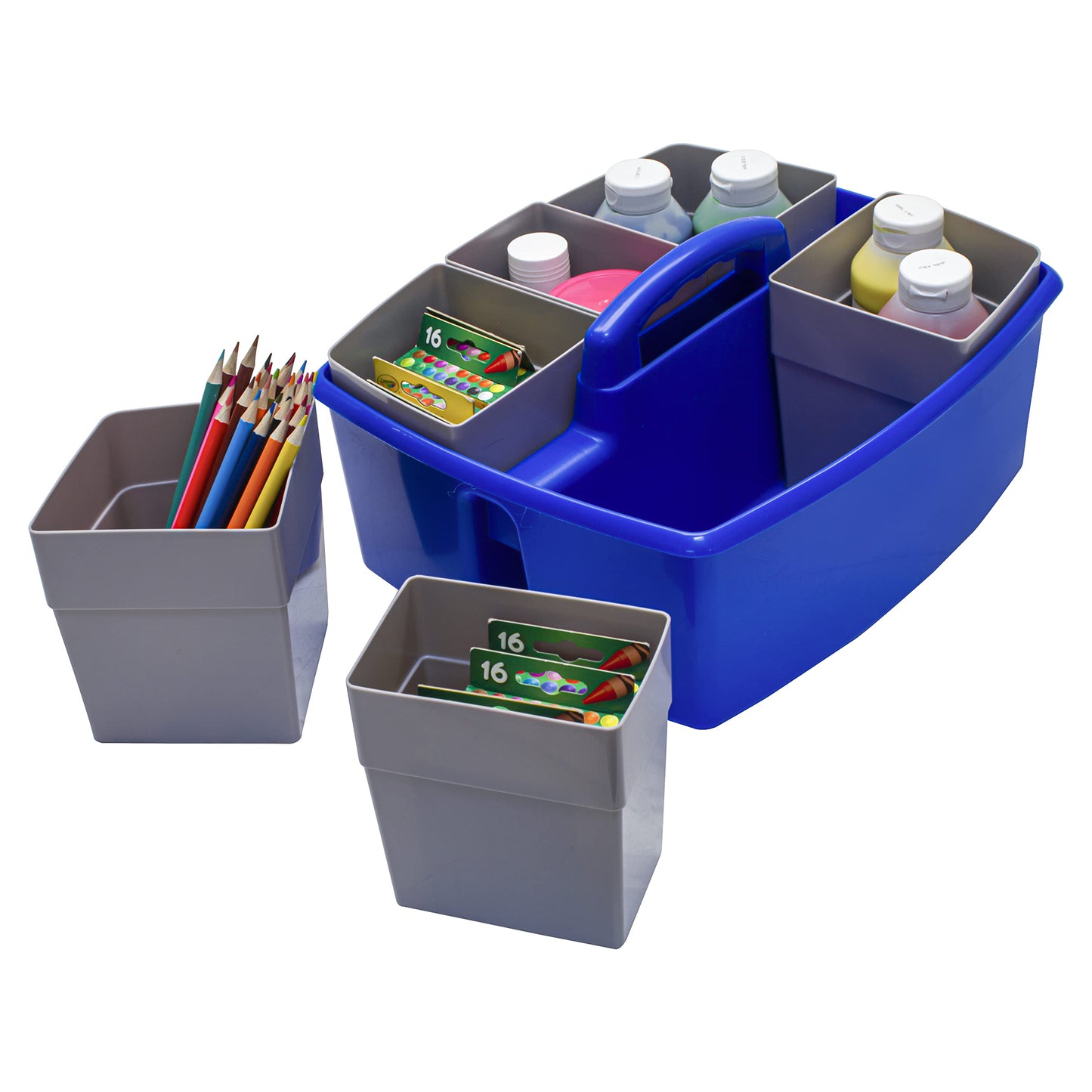 Storex Large Classroom Caddy with Cups, 13 x 11 x 6.575 Inches, Blue, Case of 2 (00985U02C)