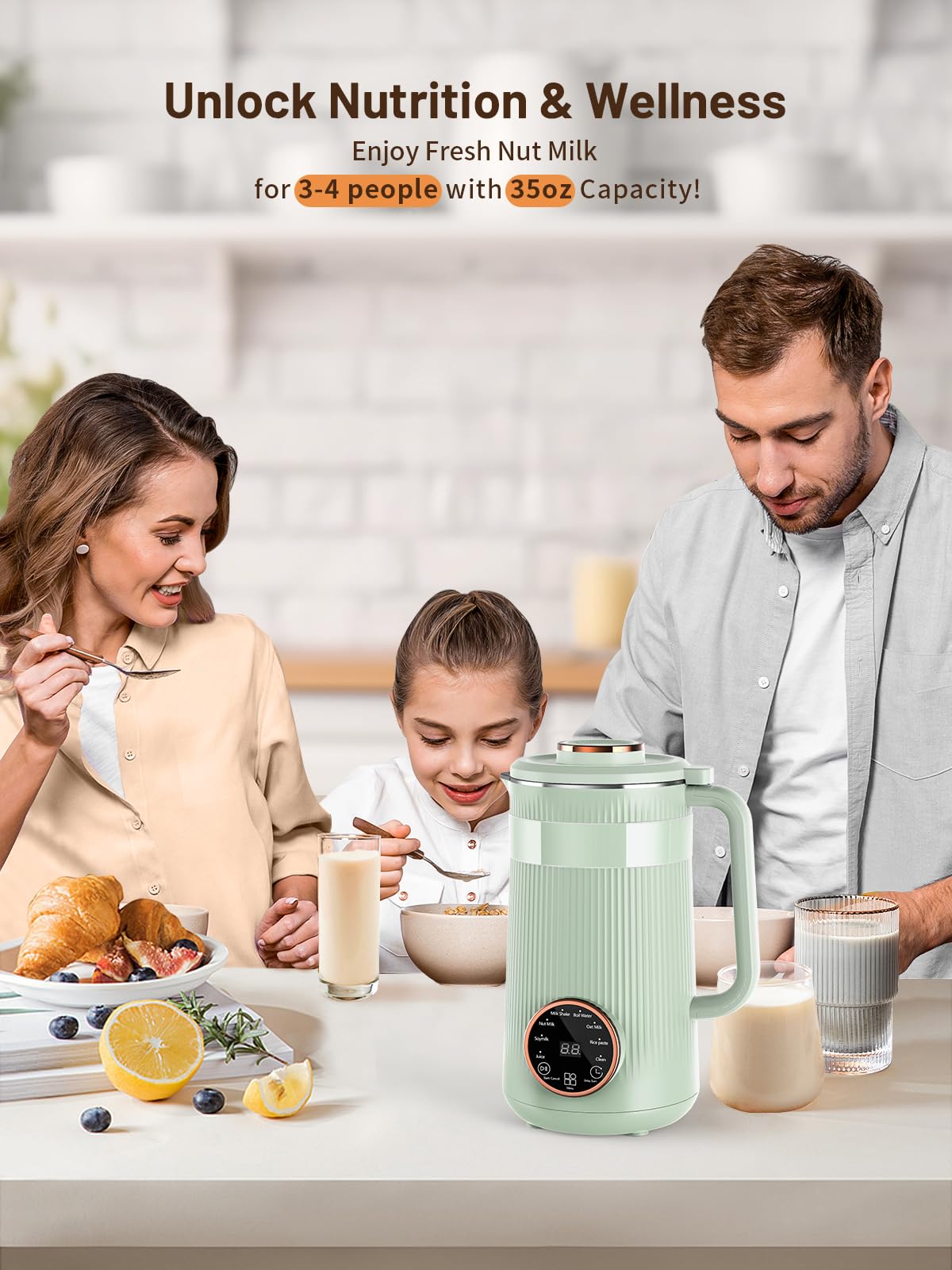 RELEXNOW Nut Milk Maker Machine, 35oz Homemade Soy, Almond, Oat, Coconut, Plant Based and Non Dairy Beverages, 8 in 1 Automatic Soybean Machine With 12H Delay Start/Keep Warm/Boil Water