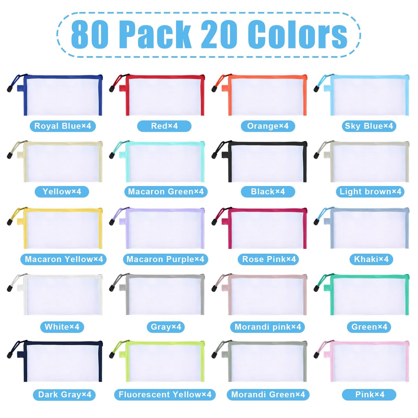 Leelosp 80 Pcs Mesh Zipper Pouch Bulk Mesh Cosmetics Bag Pencil Storage Pouch Toiletry Makeup Bags Employee Appreciation Gift for Office Travel Organization(Multicolor,9 x 4.7 Inch)