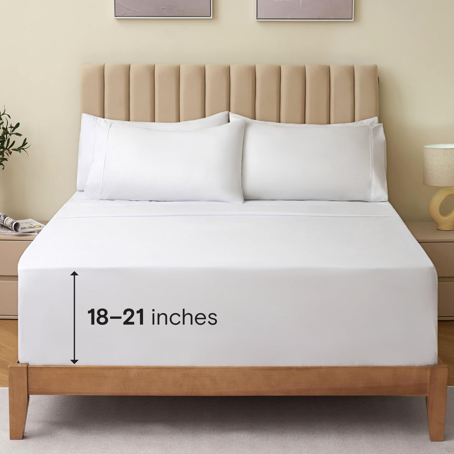 LuxClub 4 PC King Size Sheet Set Bed Sheets Deep Pockets 18" Wrinkle Free Cooling Bed Sheets Machine Washable Hotel Bedding Silky Soft - White King