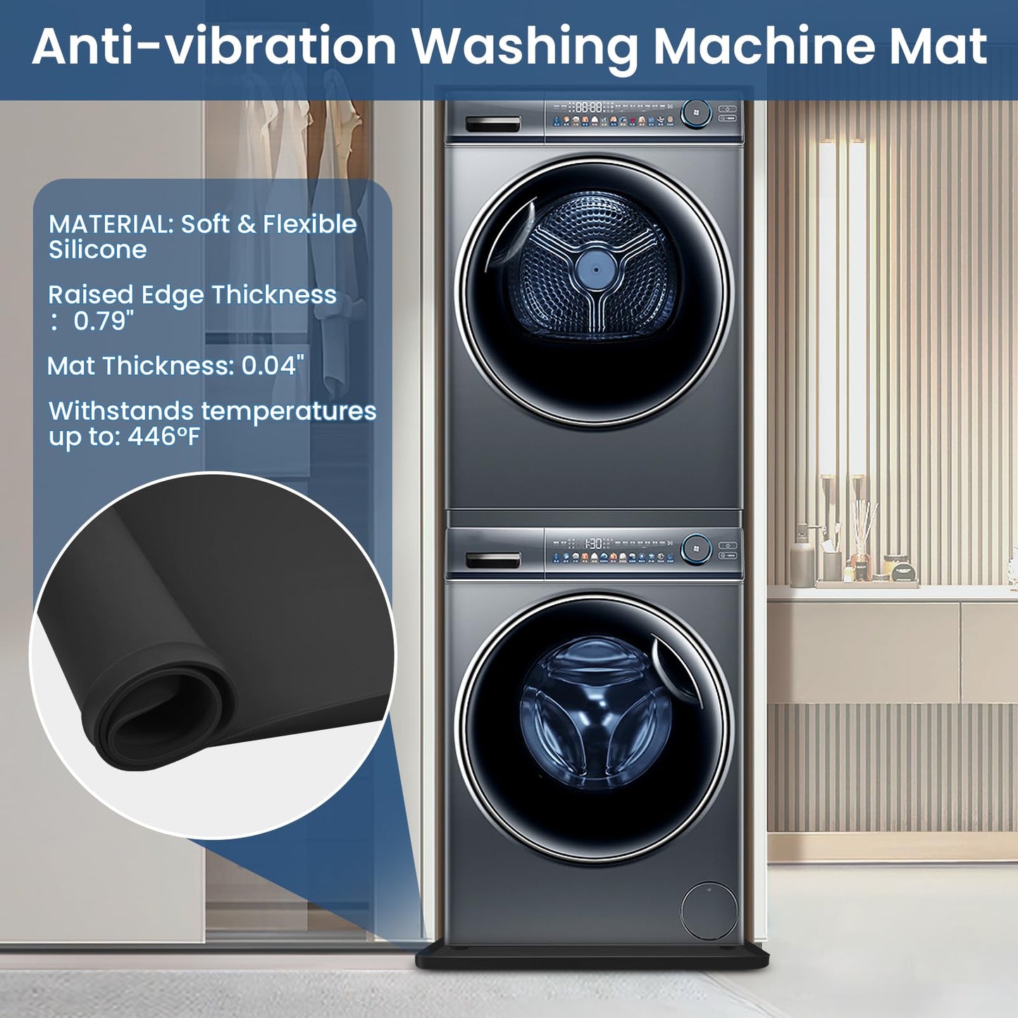 2-Pack Silicone Washing Machine Drip Pan - 27X27 inch Washing Machine Tray with Raised Edge, Non-Slip Trays for under Washer and Dryer, Washer Tray for Floor Protection, Washer Drain Pan (Black)