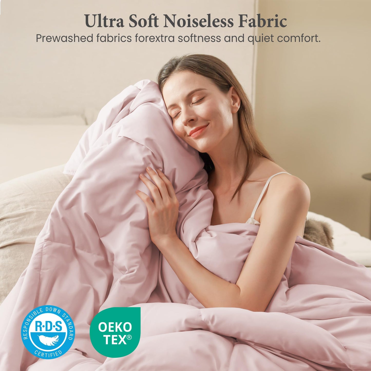 Joysoul Queen Size Down Comforter - All Season Ultra Soft Goose Down & Feather Fiber Fill, Luxury Hotel Pink Duvet Insert with Corner Tabs (88" X 88")