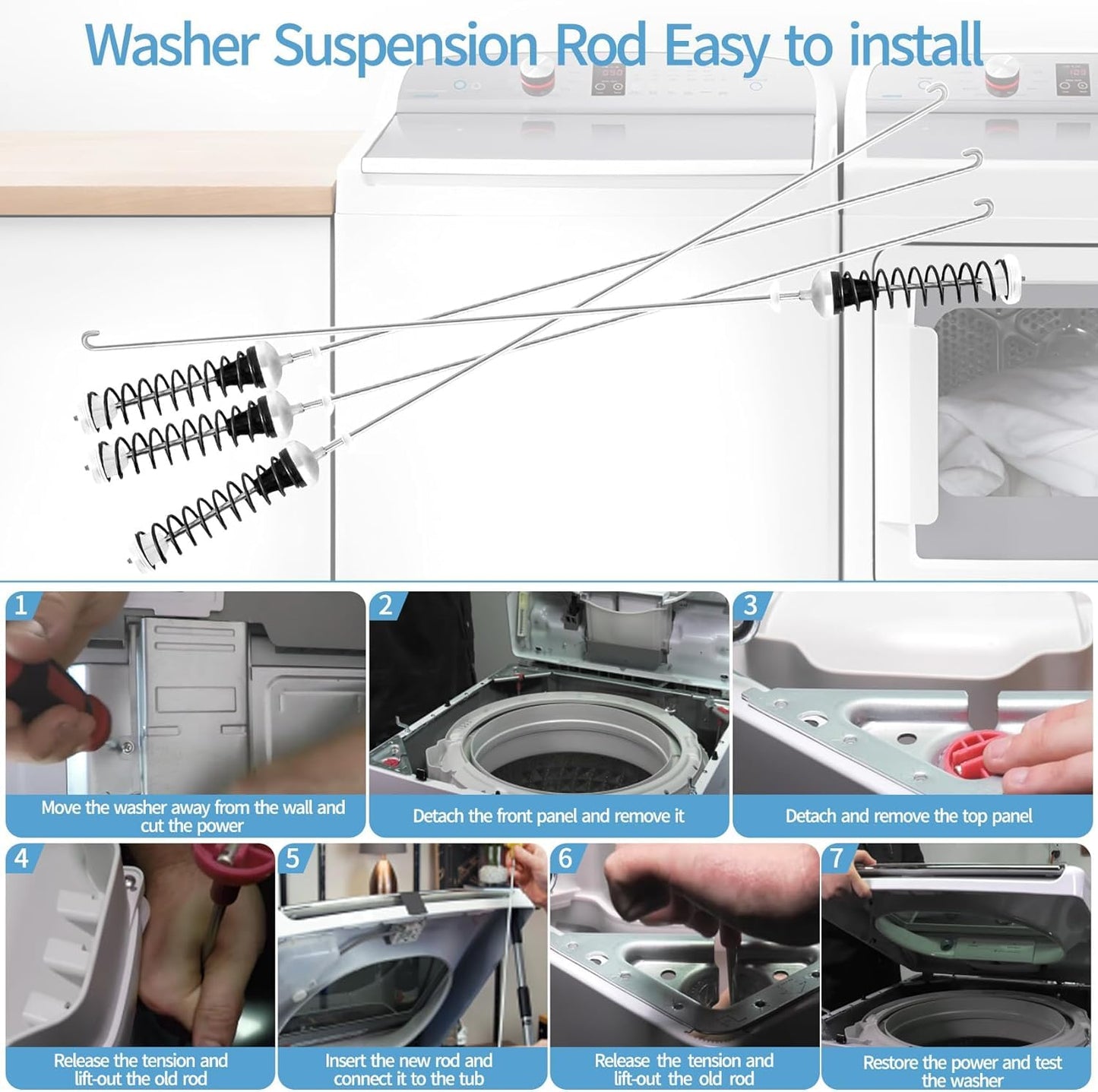 Upgraded WTW4850HW1 WTW4855HW1 WTW4955HW1 Washer Suspension Rods Fit for Whirlpool Maytag Washer WTW4855HW2 WTW4855HW3 WTW4950HW0 MVWC465HW3 WTW4655JW1 WTW4950HW1 WTW4950HW2 WTW4955HW2 WTW4955HW3