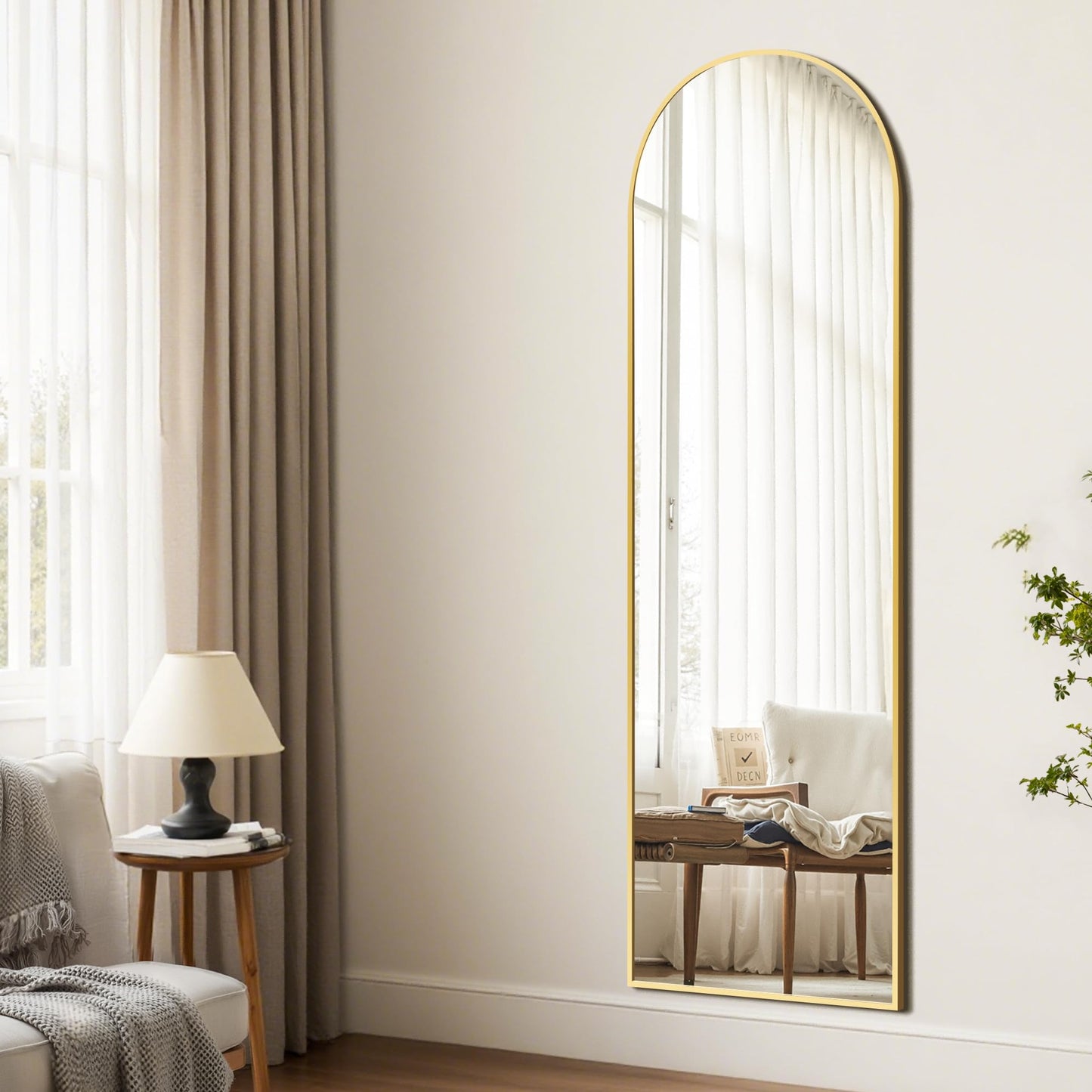 TRAHOME Arched Full Length Mirror, 56"x15" Standing Body Mirror for Wall, with Aluminum Alloy Frame for Bedroom, Living Room, Dressing Room(Gold)