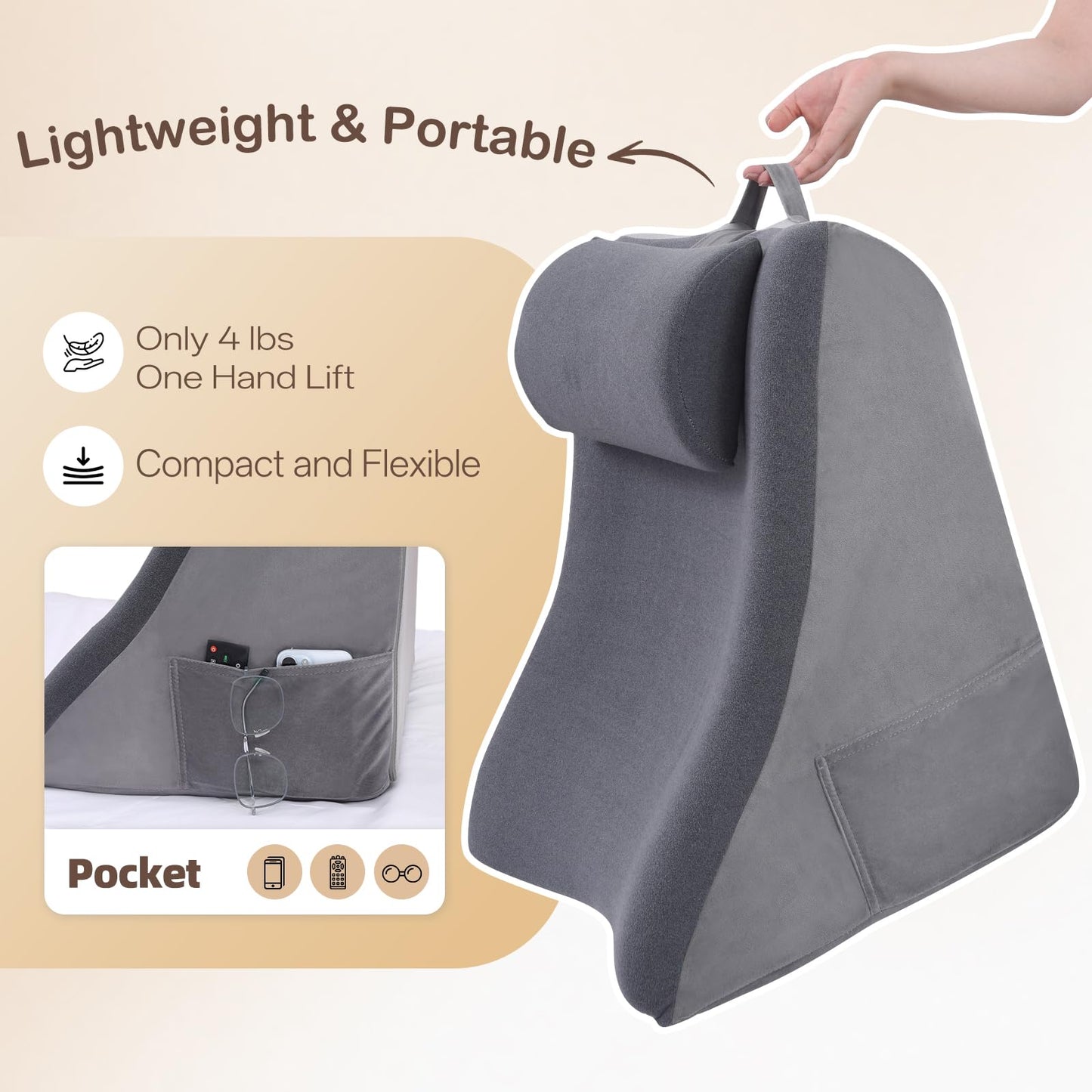 Vekkia 21” Extra-Wide Back Pillow with Adjustable Headrest – 2 in 1 Ergonomic Dual-Layer Wedge Backrest for Sitting or Reclining – Adults on Bed, Sofa & Floor, for Reading, TV & Gaming, Soft Cover