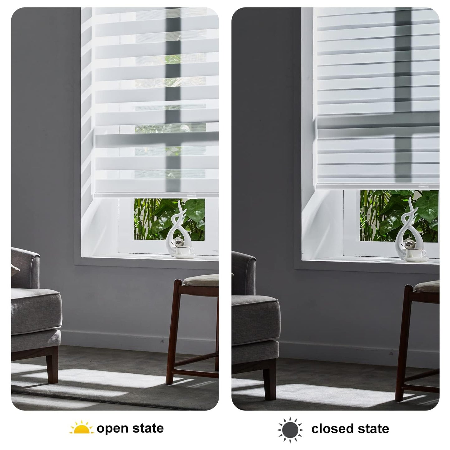 Persilux Cordless Zebra Blinds for Windows, Free-Stop Room Darkening Window Blinds (26" W x 72" H, White) Light Control for Day and Night, Privacy Protection Window Treatments Roller Shades for Home