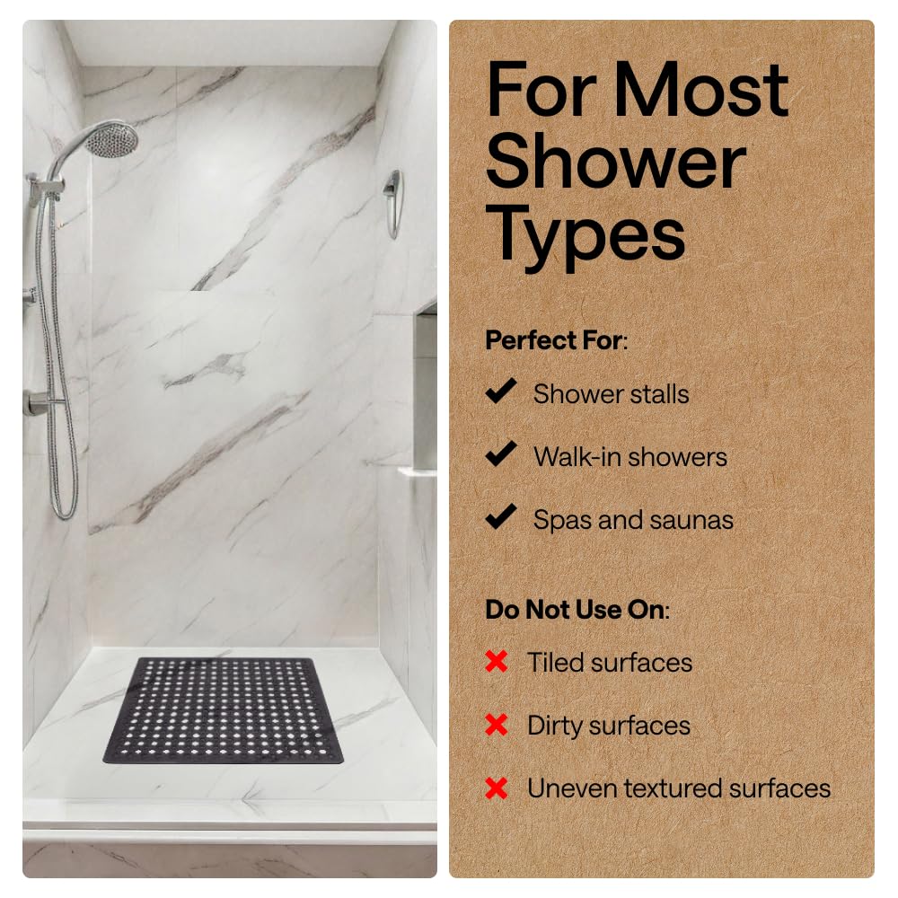GORILLA GRIP Patented Bath Tub Shower Mat, Machine Washable Bathtub Floor Liner Mats, Suction Cups and Drain Holes to Keep Tubs Clean, Soft on Feet, Bathroom Essentials, 35x16 Inch, Beige