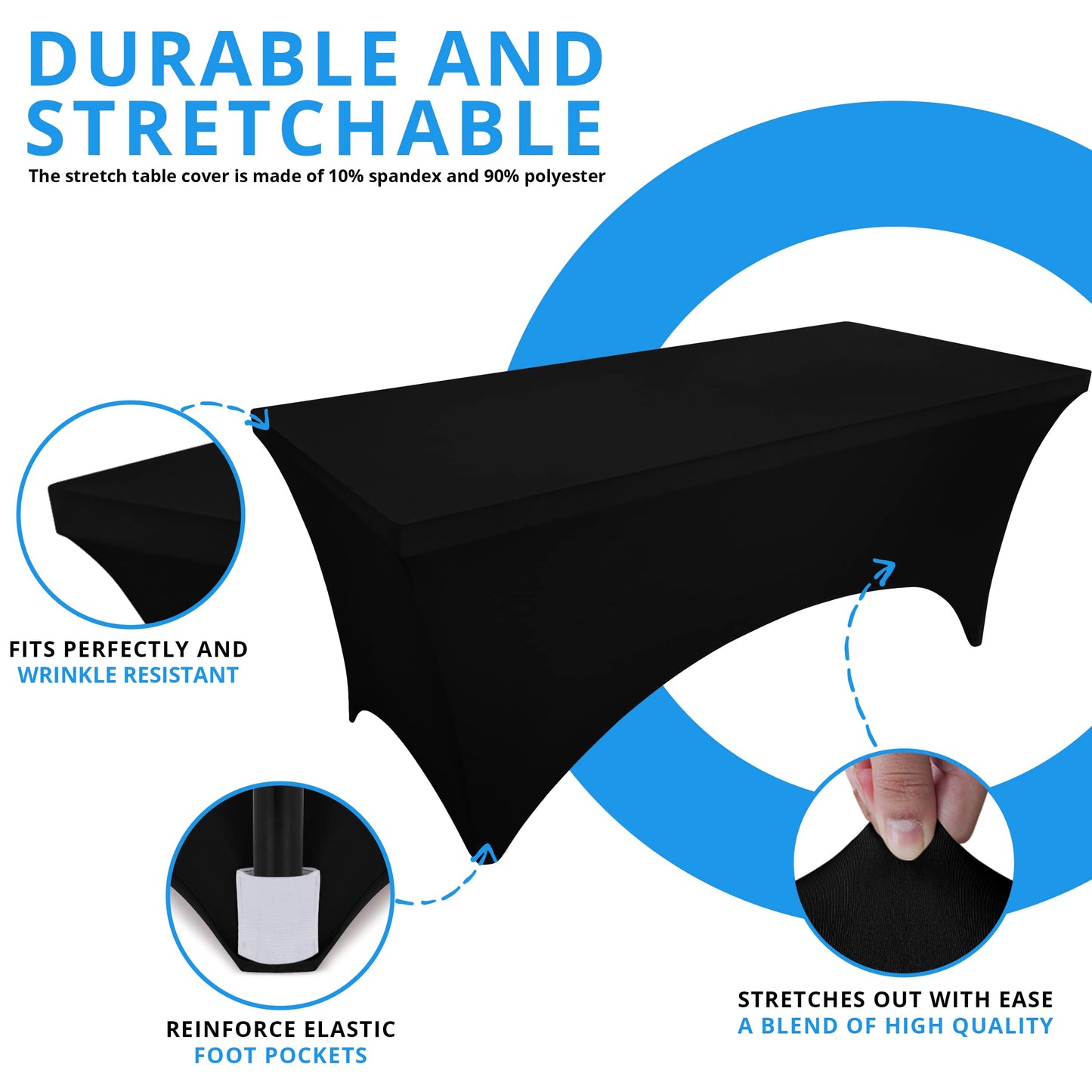 Utopia Kitchen Spandex Tablecloth 2 Pack [8FT, Black] Tight, Fitted, Washable and Wrinkle Resistant Stretch Table Cloth Rectangle Cover for Trade Show, Weddings & Parties [96Lx30Wx30H Inch]