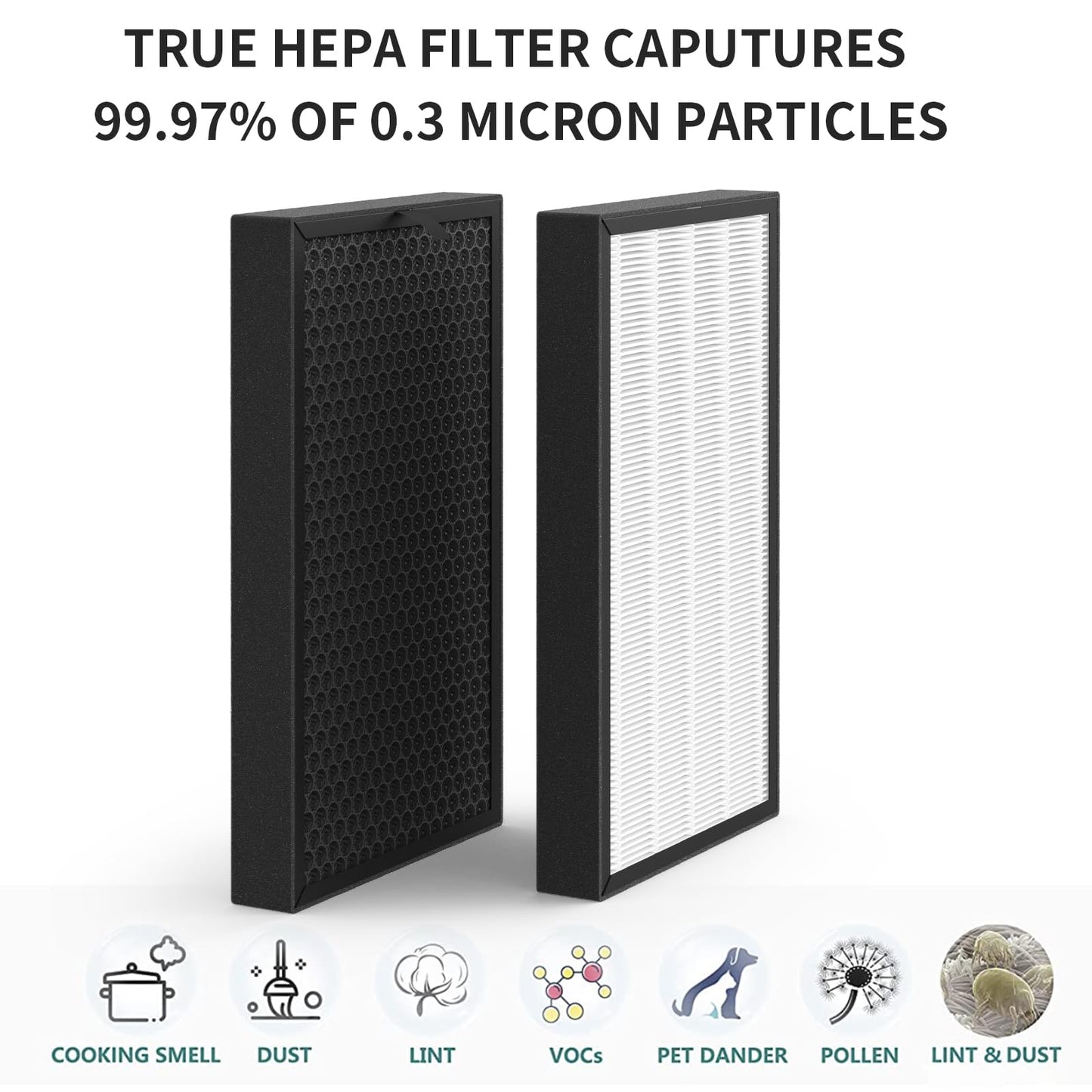 2 Pack KJ350G Replacement Filter Compatible with TOSOT Air Purifier, H13 True HEPA High-Efficiency Activated Carbon Filter,
