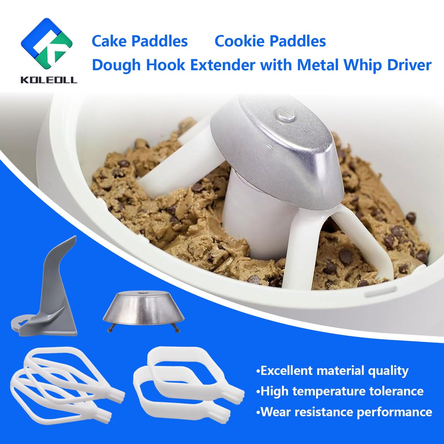 Cake Paddles & Cookie Paddles & Dough Hook Extender with Metal Whip Driver Compatible with Universal Mixers