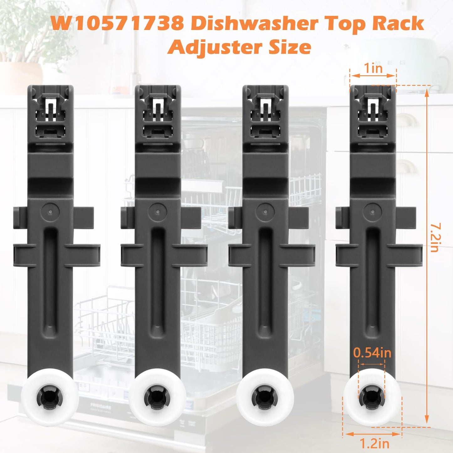 W10571738 3449627 Dishwasher Upper Dishrack Adjuster and Wheel Assembly Replacement for Whirlpool, Maytag, KitchenAid, Magic Chef Dishwasher Replace Parts PS11756470, WPW10571738, AP6023130 (4 Pack)