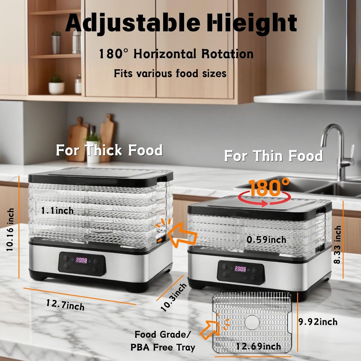 Food Dehydrator Machine-Dehydrators for Jerky Beef Fruit, 300W 158 ℉ Temperature Control & 24H Timer Food Dryer with 5 BPA-Free Trays Fruit Dryer for Herb, Fruit, Dog Treats (Black)