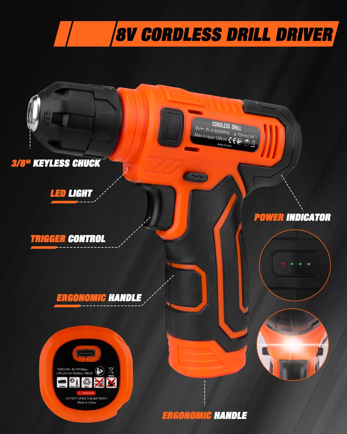 139-Piece Tool Set - Tool Kit with 8V Cordless Drill Driver in ToolBox Storage Case, General Household Drill Set for Home Repairs, Handyman, DIY Projects