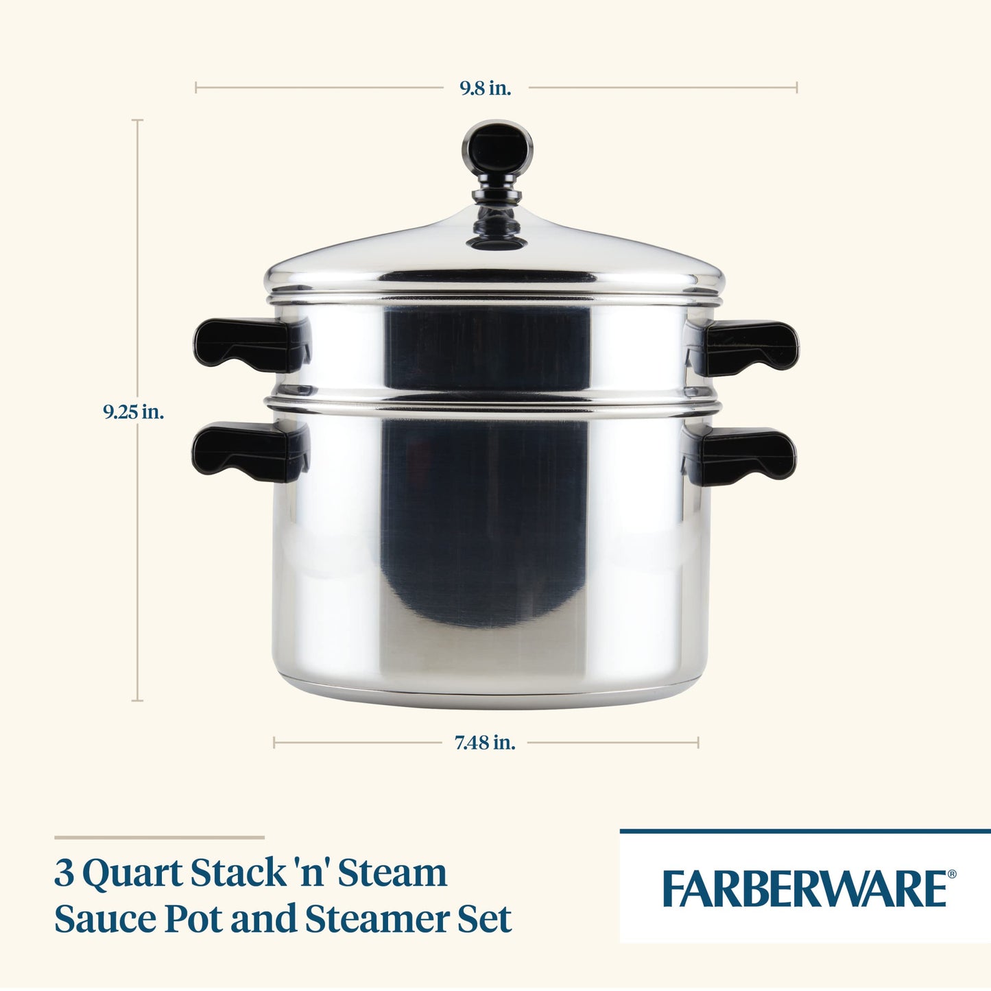 Farberware Classic Series Stainless Steel Stack 'n' Steam Sauce Pot and Steamer Set, Steamer Pot for Cooking, 3-Quart