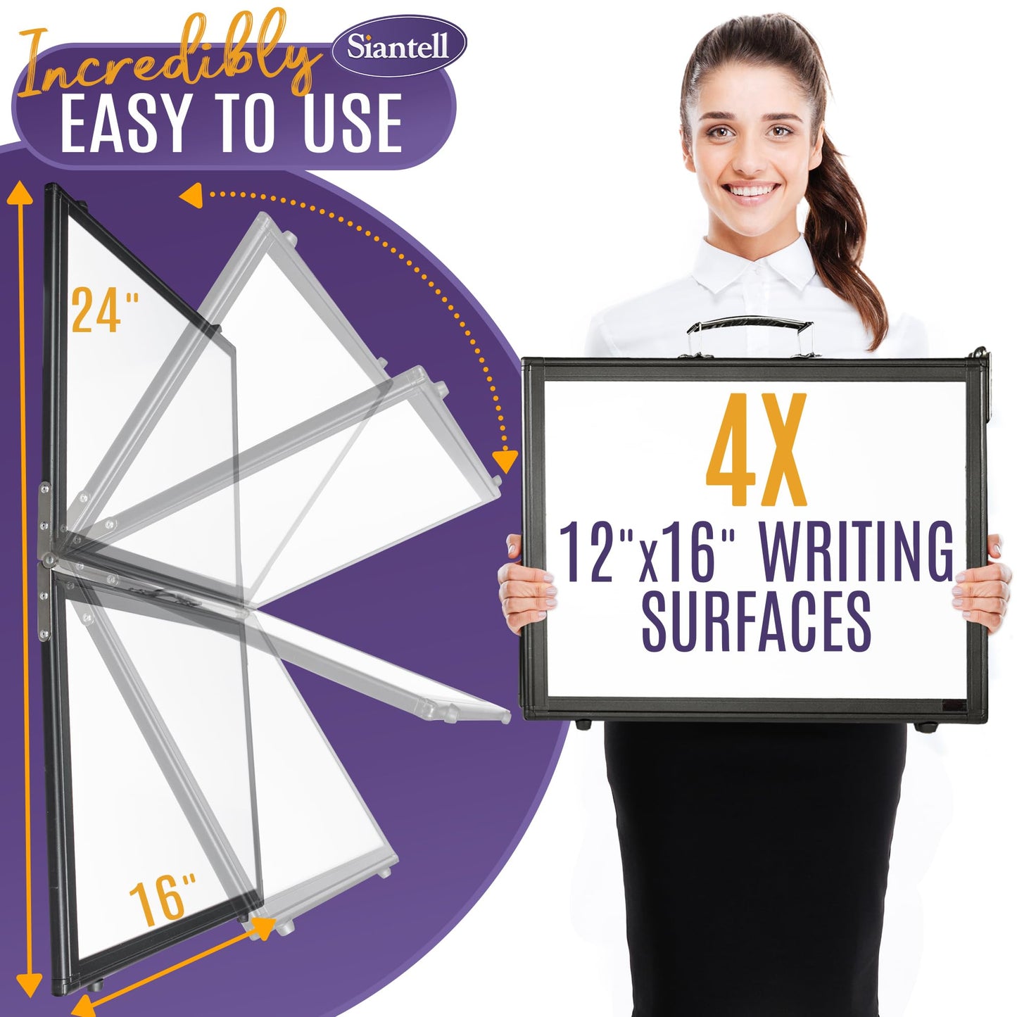 Small Dry Erase White Board – Magnetic Desktop Whiteboard - 16x12 inch 4 Sides Portable Whiteboard for Kids - Tabletop Mini Easel with Cover Bag for Office Desk, Students, Teachers