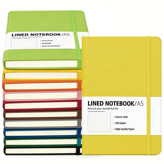 10 Packs A5 Hardcover Journal Notebooks 8.5 x5.8 In, Lined Journals Bulk for Writing, Notebooks Bulk 200 Pages/100Sheets，10 Colors Classic Ruled Notebook for Work/Travel/College/Note Taking (10packs , 10 Colors)