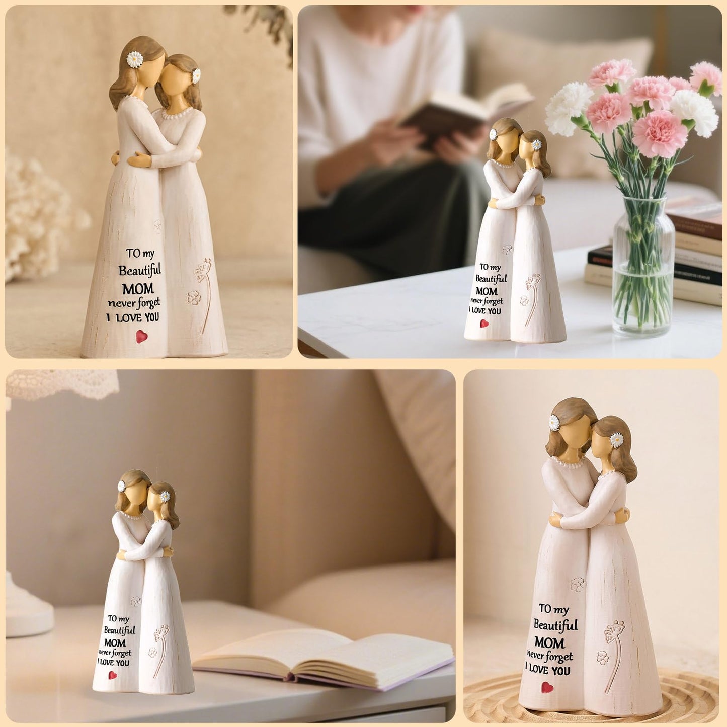 NAN ZAI NAN FANG Gifts for Mom from Daughter Mother Daughter Figurine 5.5" Resin Hand-Painted Sculpture Mothers Day Birthday Thanksgiving for Moms Home Decor Figurines