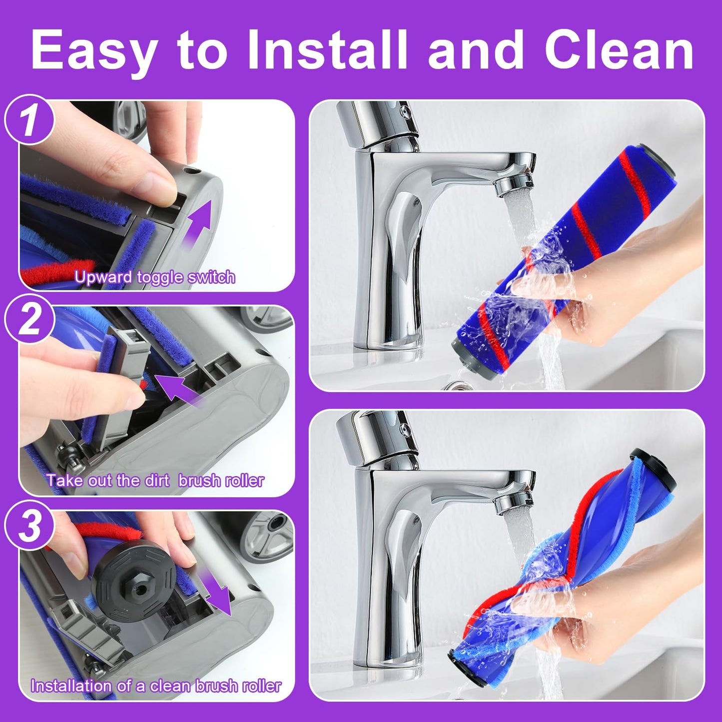 Lemige Upgraded 2 Brushes Vacuum Head Replacement Parts for Dyson V7 V8 V10 V11 V15 Cordless Vacuums, Quick-Release Anti-Tangle Motorhead with Full-Area LED Green Light and Soft Roller Cleaner Head