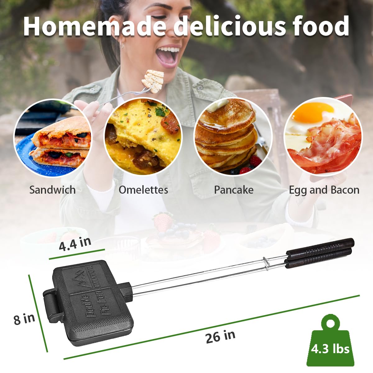 AILITOR Double Pie Iron Sandwich Maker for Camping, Cast Iron Campfire Pie Cooker, Campfire Cooking Equipment Mountain Pie Maker