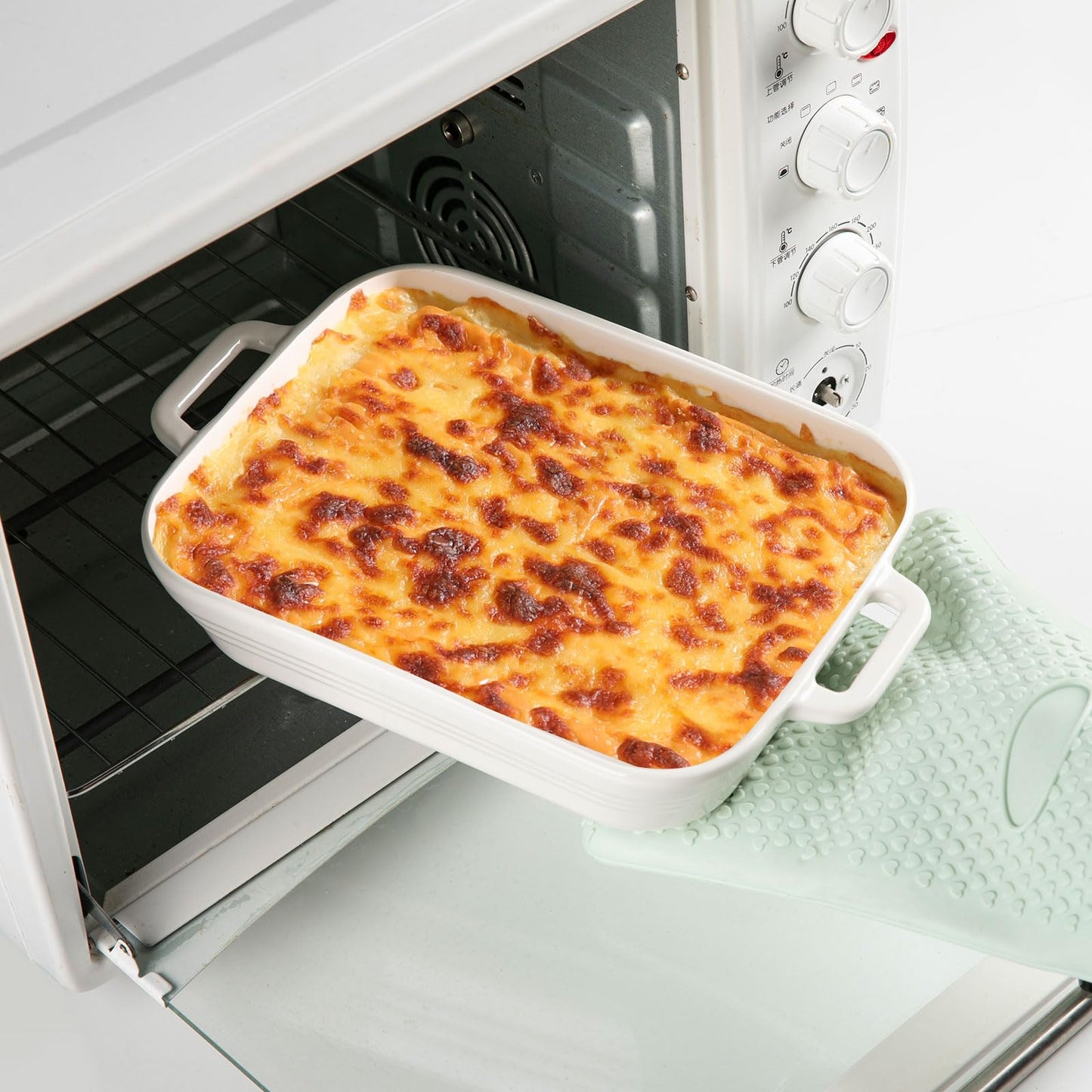 Sweejar Relief Casserole Dishes for Oven, Ceramic 9x13 Baking Pans Set for Cooking, Cake, Banquet and Daily Use, Rectangular Bakeware Set, Porcelain Baking Dish, Lasagna Pan Deep with Handles(Turquoise)