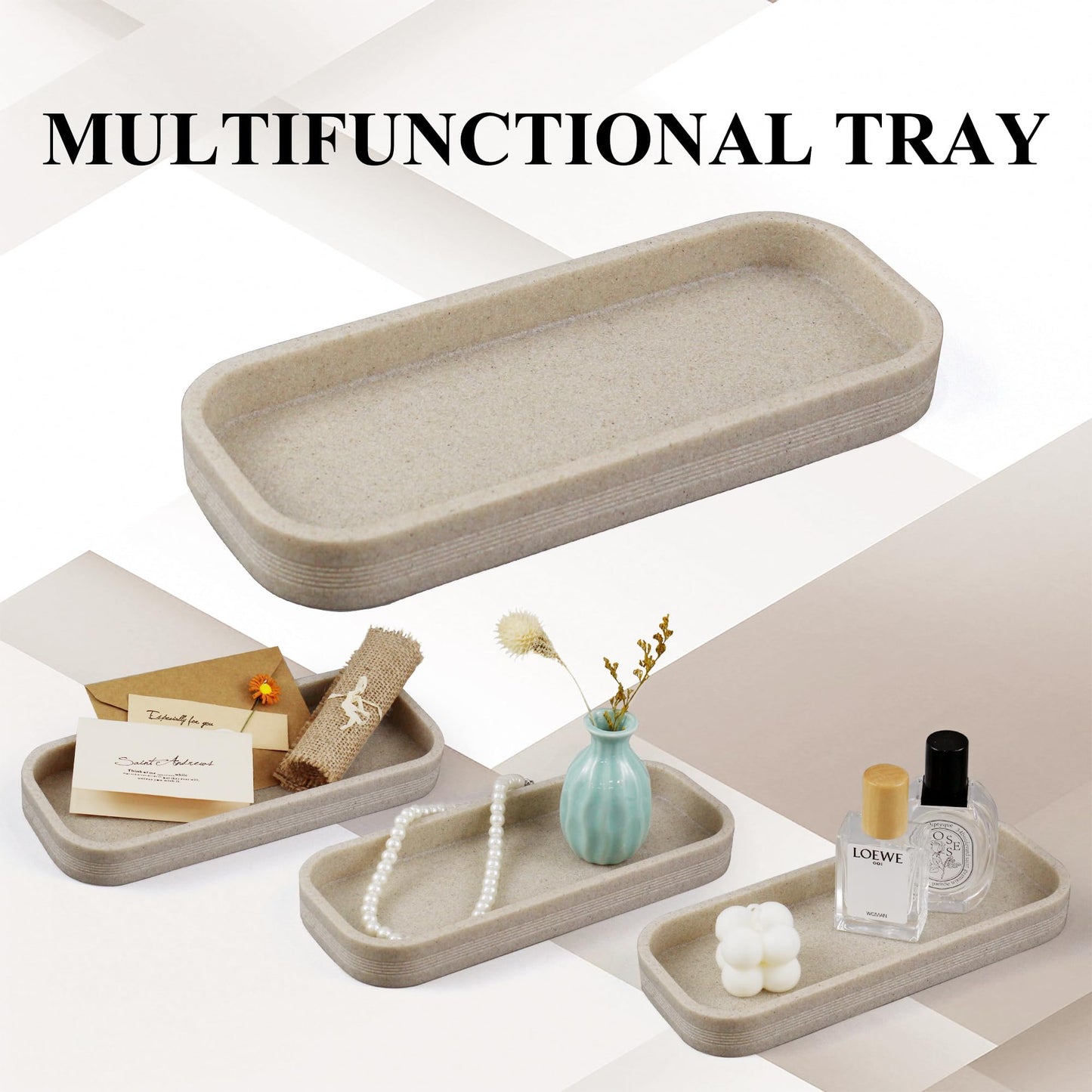 LIN CHUAN 6-Piece Bathroom Accessories Set, Bathroom Accessory Set with Soap Dispenser, Toothbrush Holder Set, Vanity Tray, Tumbler & 2 Cotton Swab Jars, Modern Stylish Bathroom Organizer(Beige)