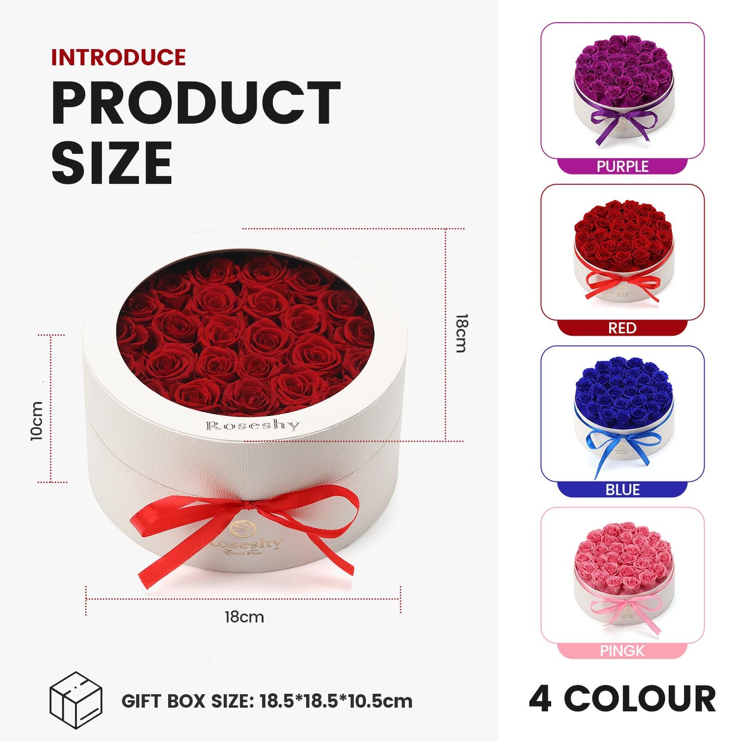 Valentines Day Flowers Roses Gifts for Her,28pcs Red Forever Preserved Roses in Round Gift Box,Valentines Day Delivery Prime Gifts-Roses Gifts for Women,Mom.