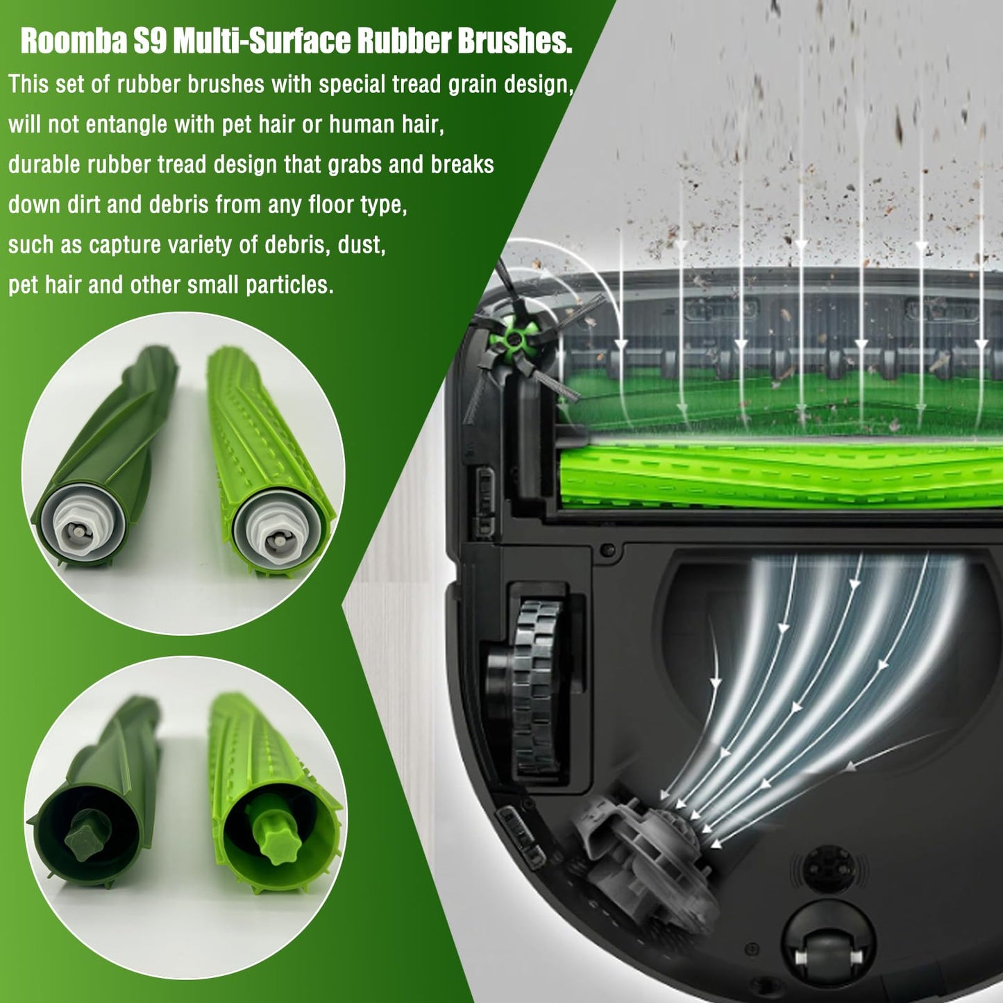4 Set s9 replacement rollers Compatible with iRobot Roomba s9 (9150) s9+ s9 Plus (9550) s Series Vacuum Cleaner Multi-Surface Rubber Brushes,Roomba s Series roller brushes