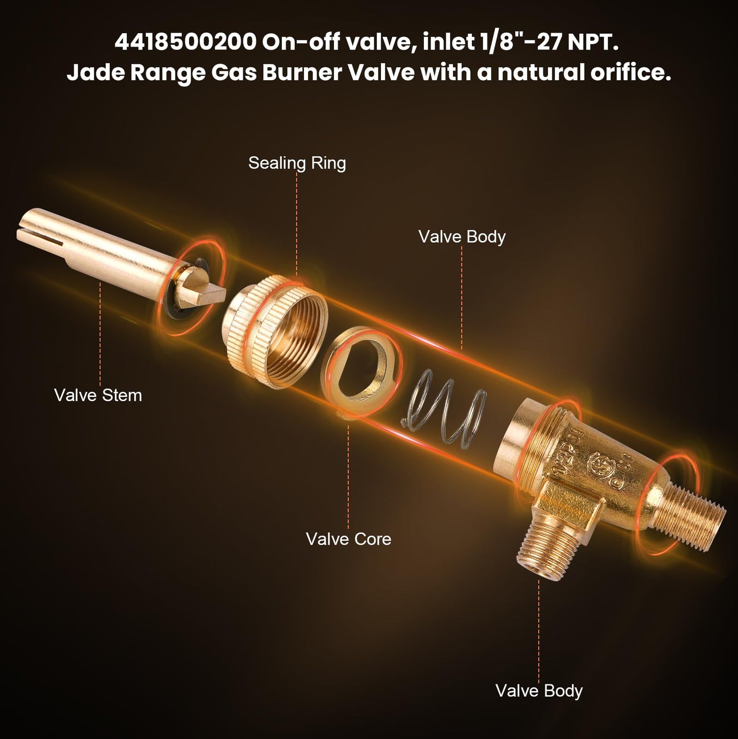 4418500200 GAS BURNER Valve 1/8" Mpt X 3/8-27 Replacement for Jade Range Generic - Valve, Stove Horiz Split（4 Pack）