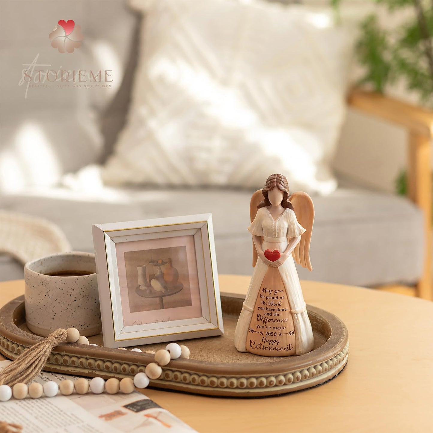 Storieme Retirement Gift for Woman 2026: 7.3” Handcrafted Angel Figurine for Retiring Coworker Teacher Nurse - Retired Keepsake for Retirement Party Decorations